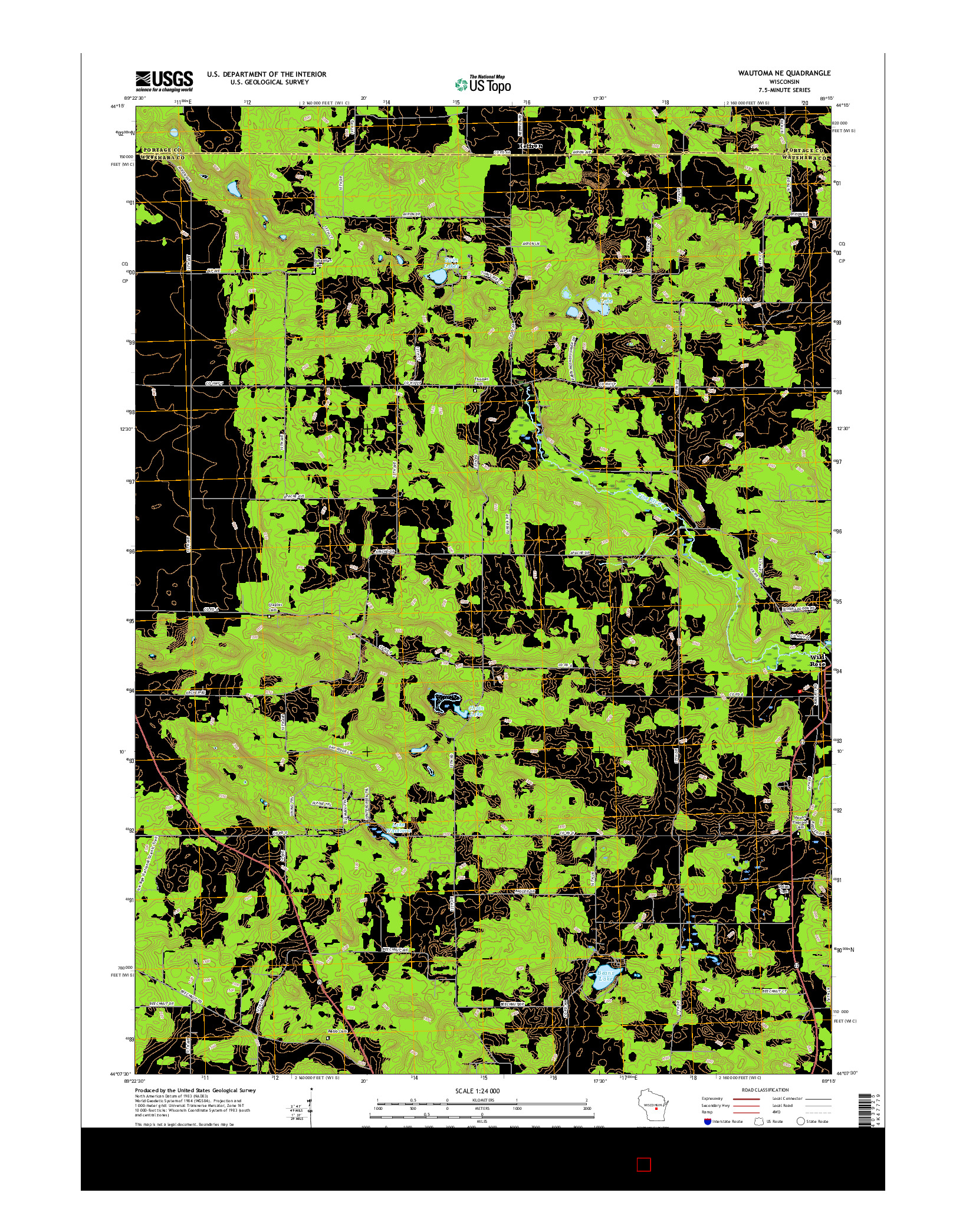 USGS US TOPO 7.5-MINUTE MAP FOR WAUTOMA NE, WI 2015