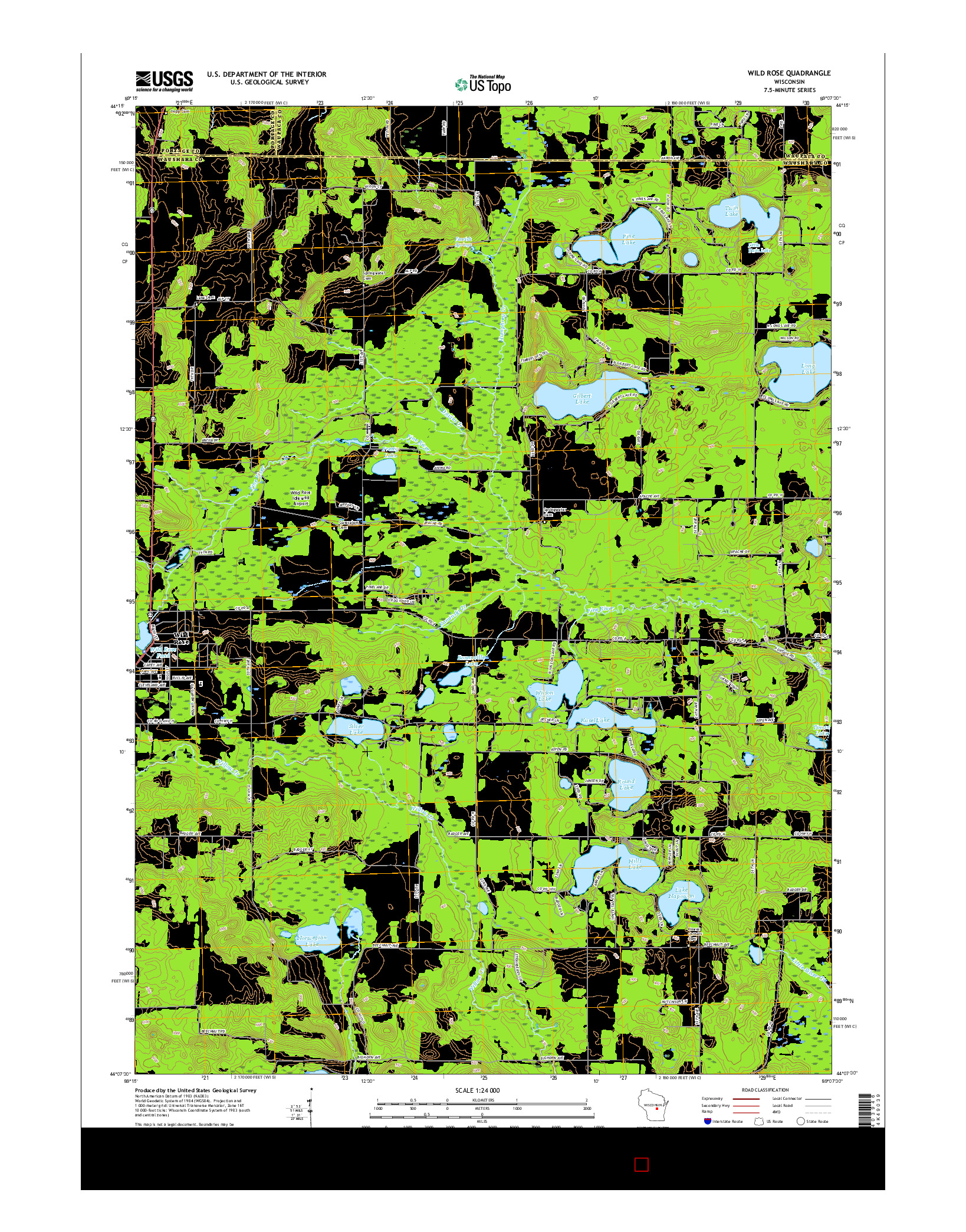 USGS US TOPO 7.5-MINUTE MAP FOR WILD ROSE, WI 2015