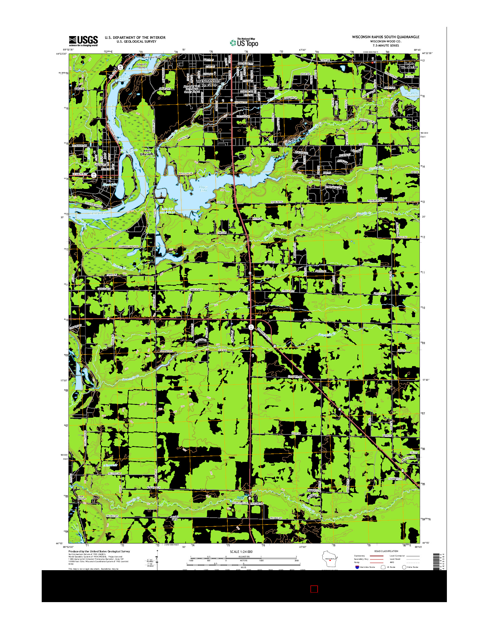 USGS US TOPO 7.5-MINUTE MAP FOR WISCONSIN RAPIDS SOUTH, WI 2015