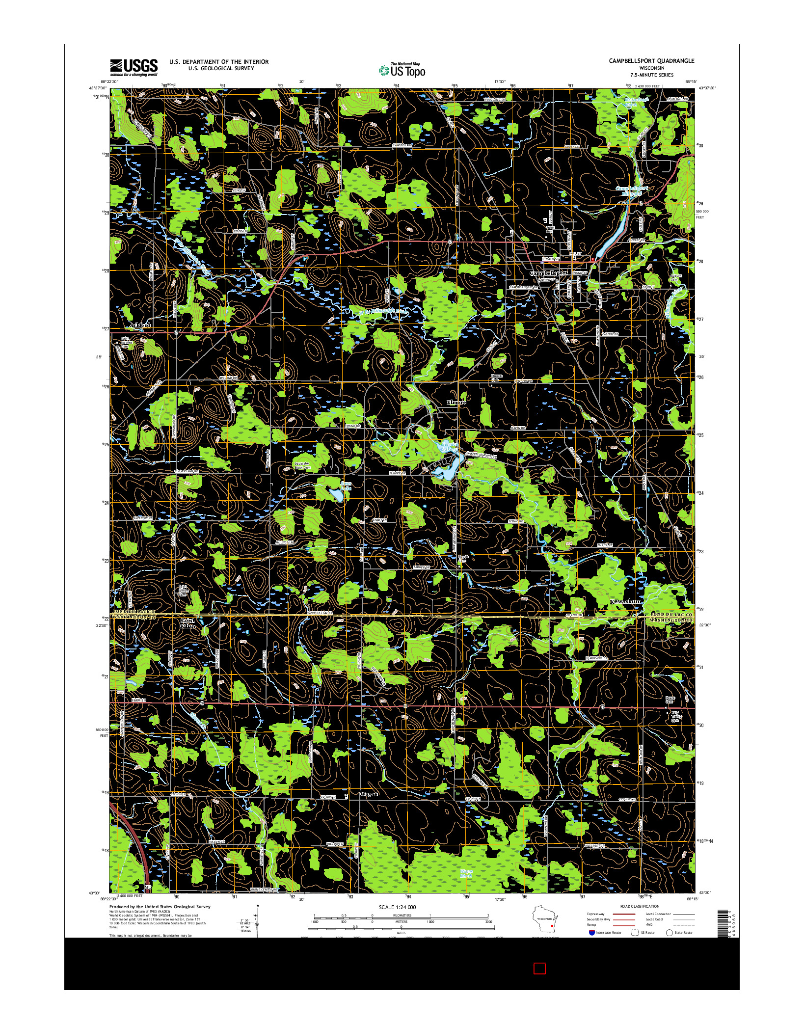 USGS US TOPO 7.5-MINUTE MAP FOR CAMPBELLSPORT, WI 2015