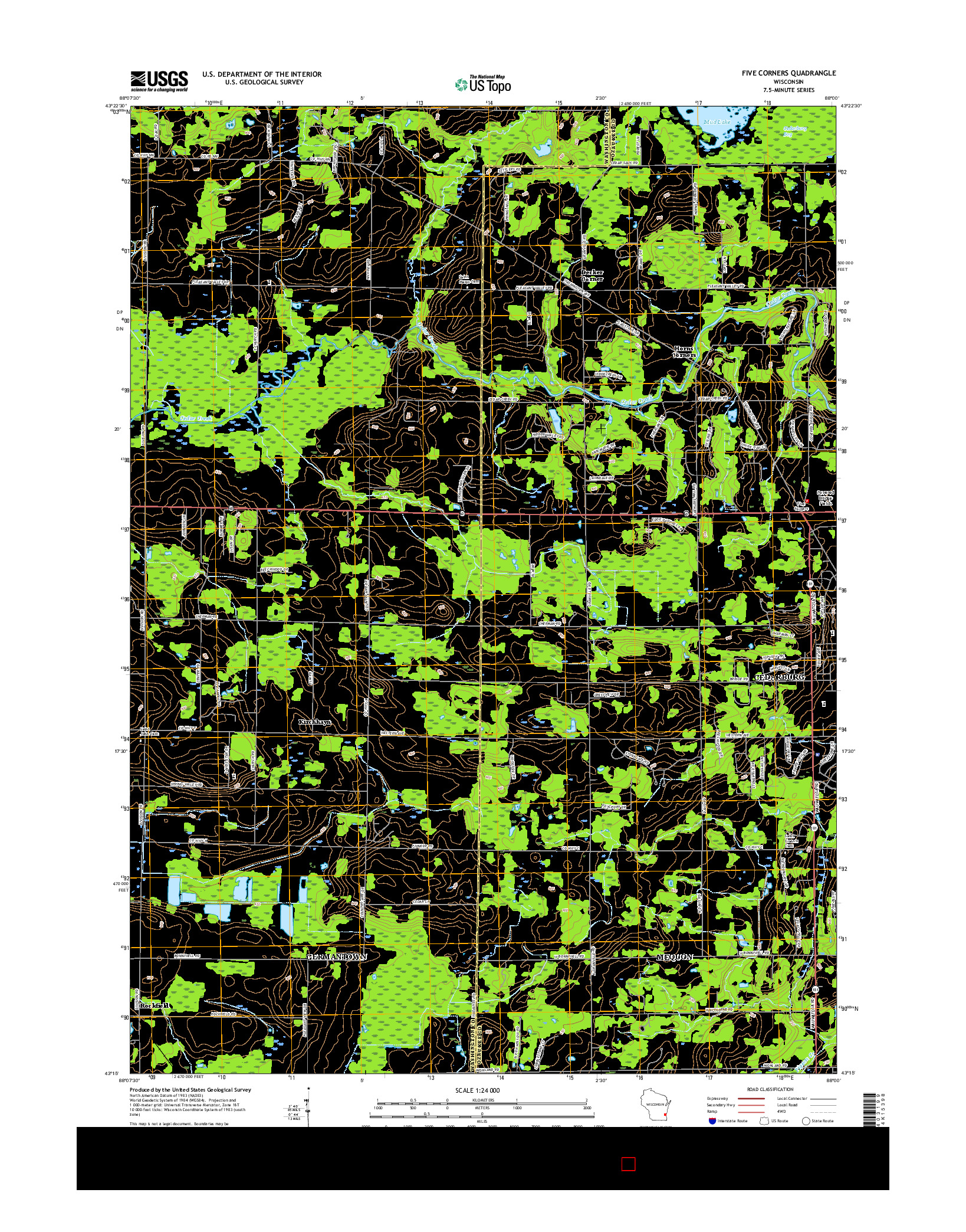 USGS US TOPO 7.5-MINUTE MAP FOR FIVE CORNERS, WI 2015