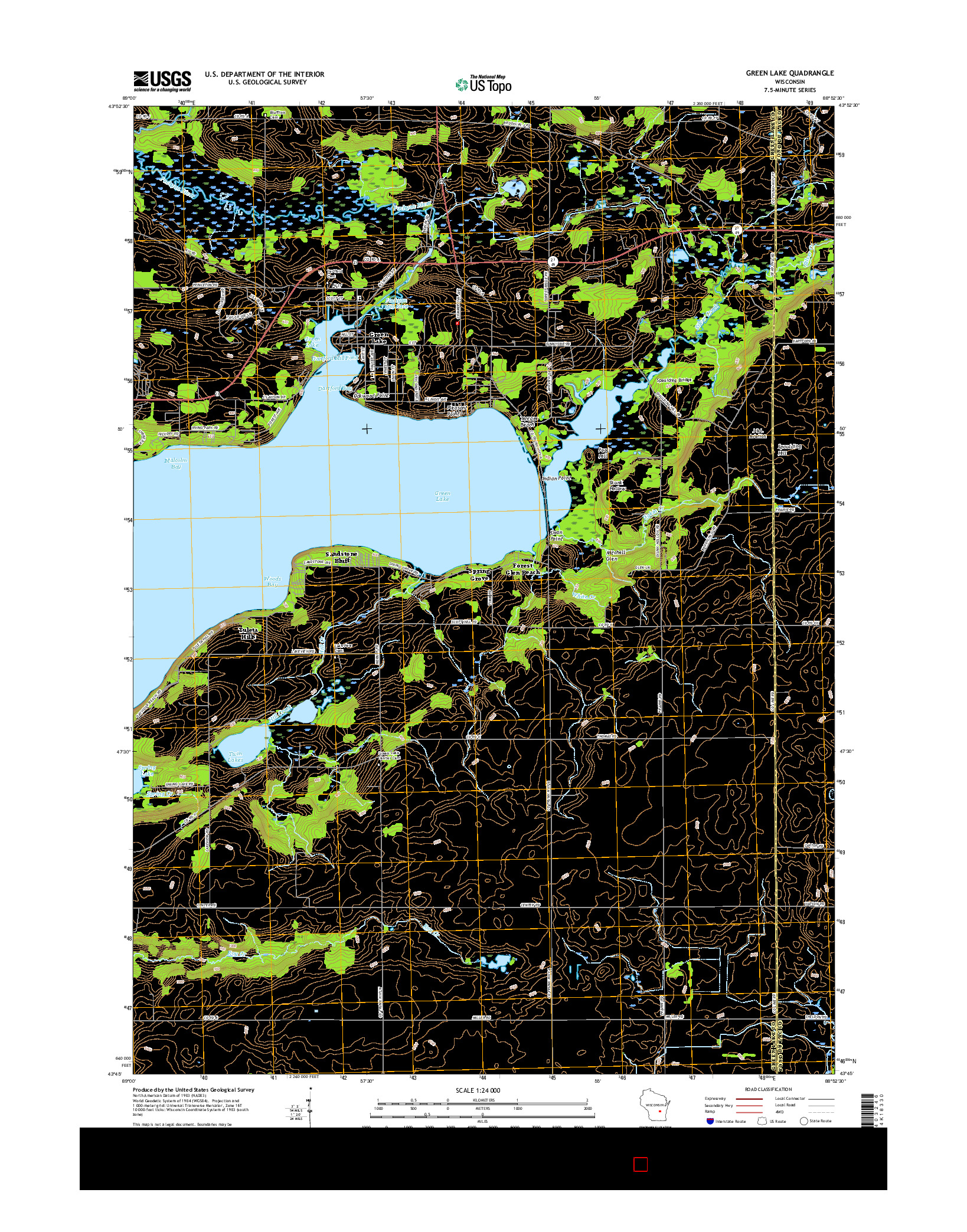 USGS US TOPO 7.5-MINUTE MAP FOR GREEN LAKE, WI 2015