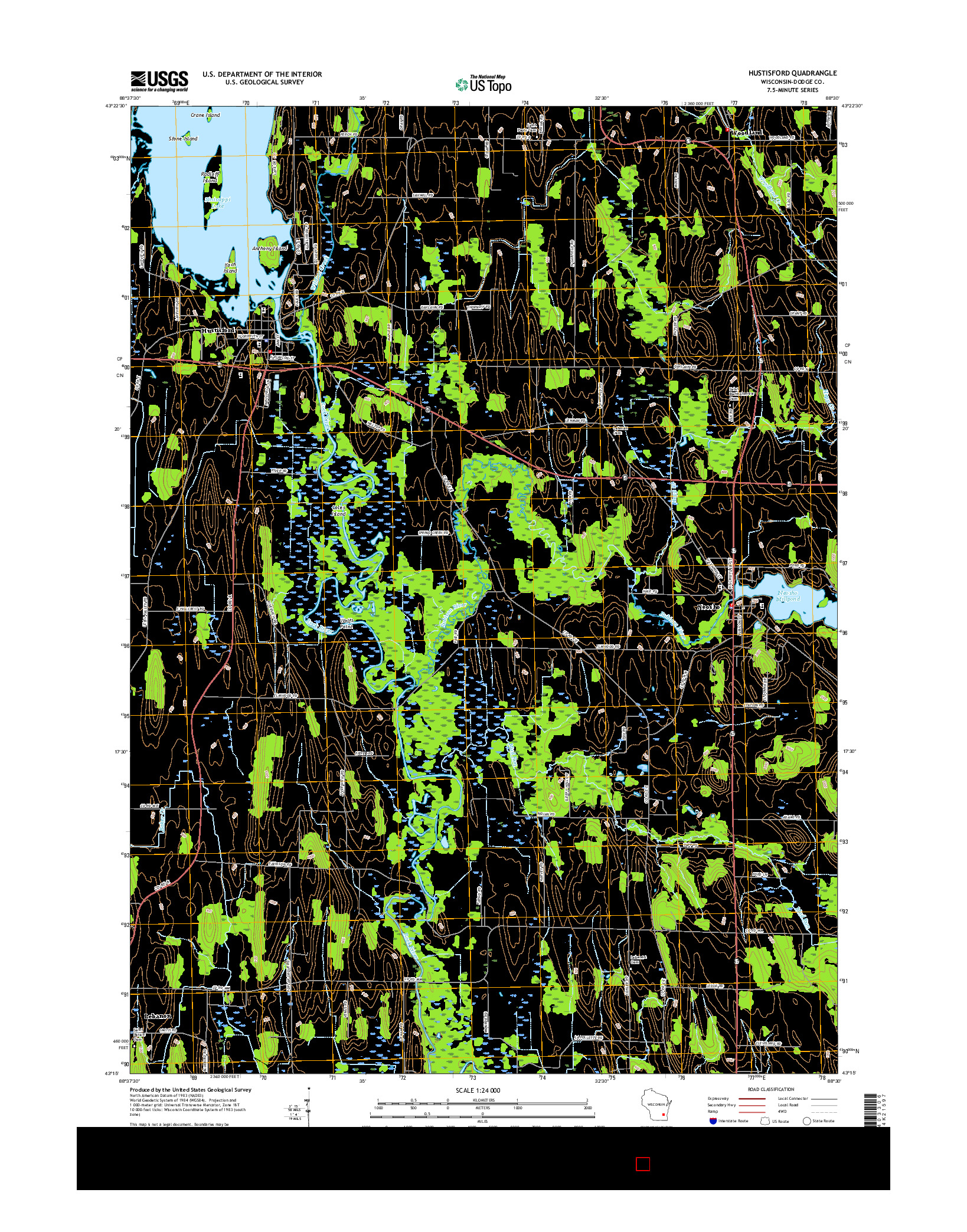 USGS US TOPO 7.5-MINUTE MAP FOR HUSTISFORD, WI 2015