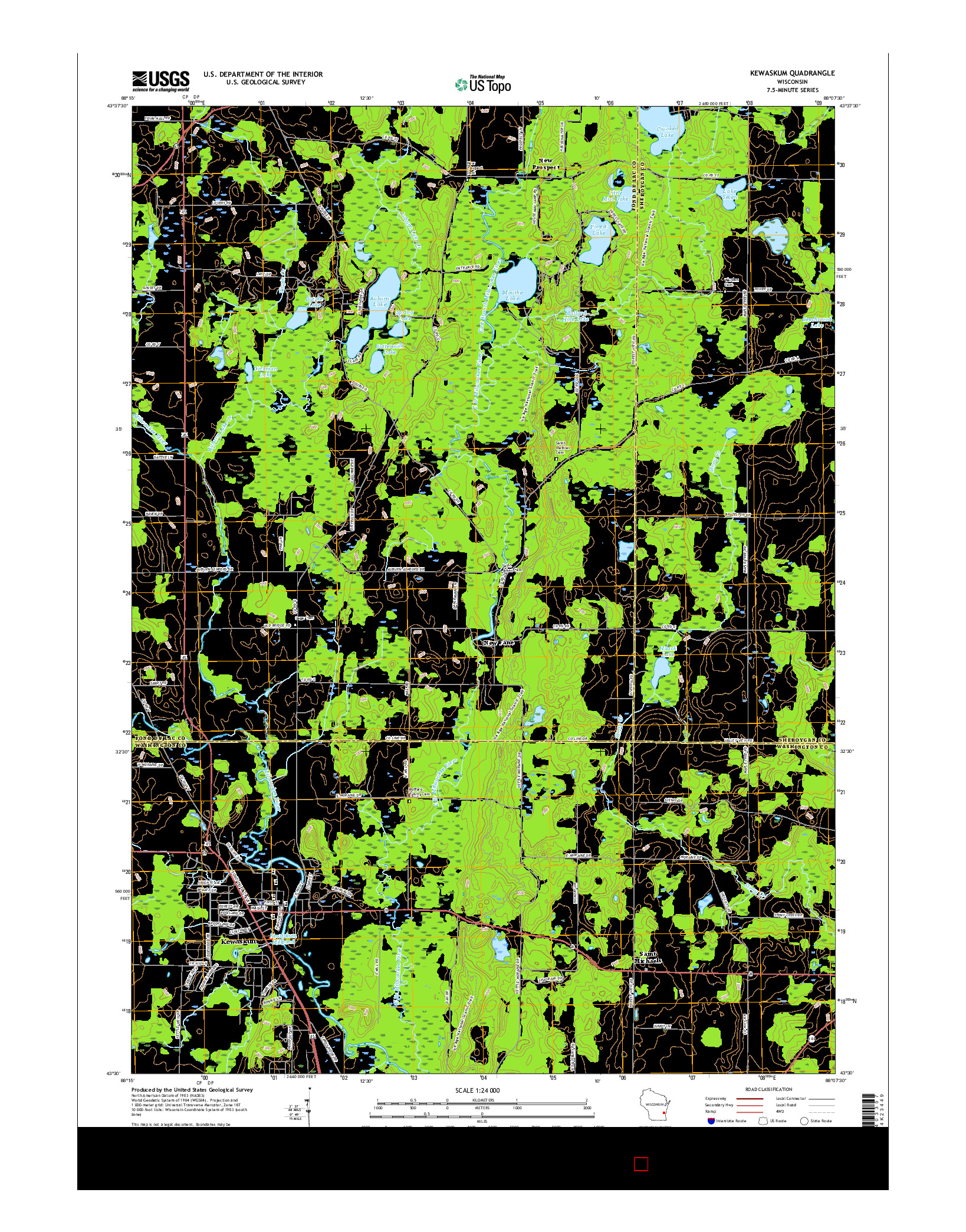 USGS US TOPO 7.5-MINUTE MAP FOR KEWASKUM, WI 2015