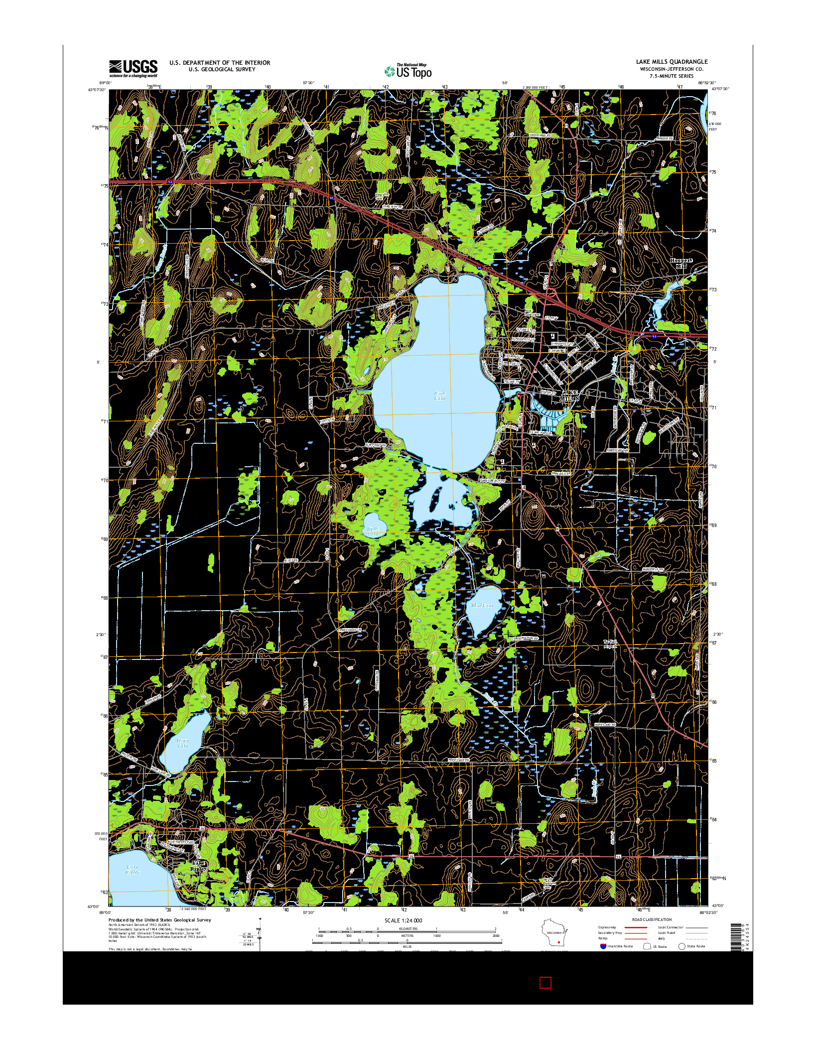 USGS US TOPO 7.5-MINUTE MAP FOR LAKE MILLS, WI 2015