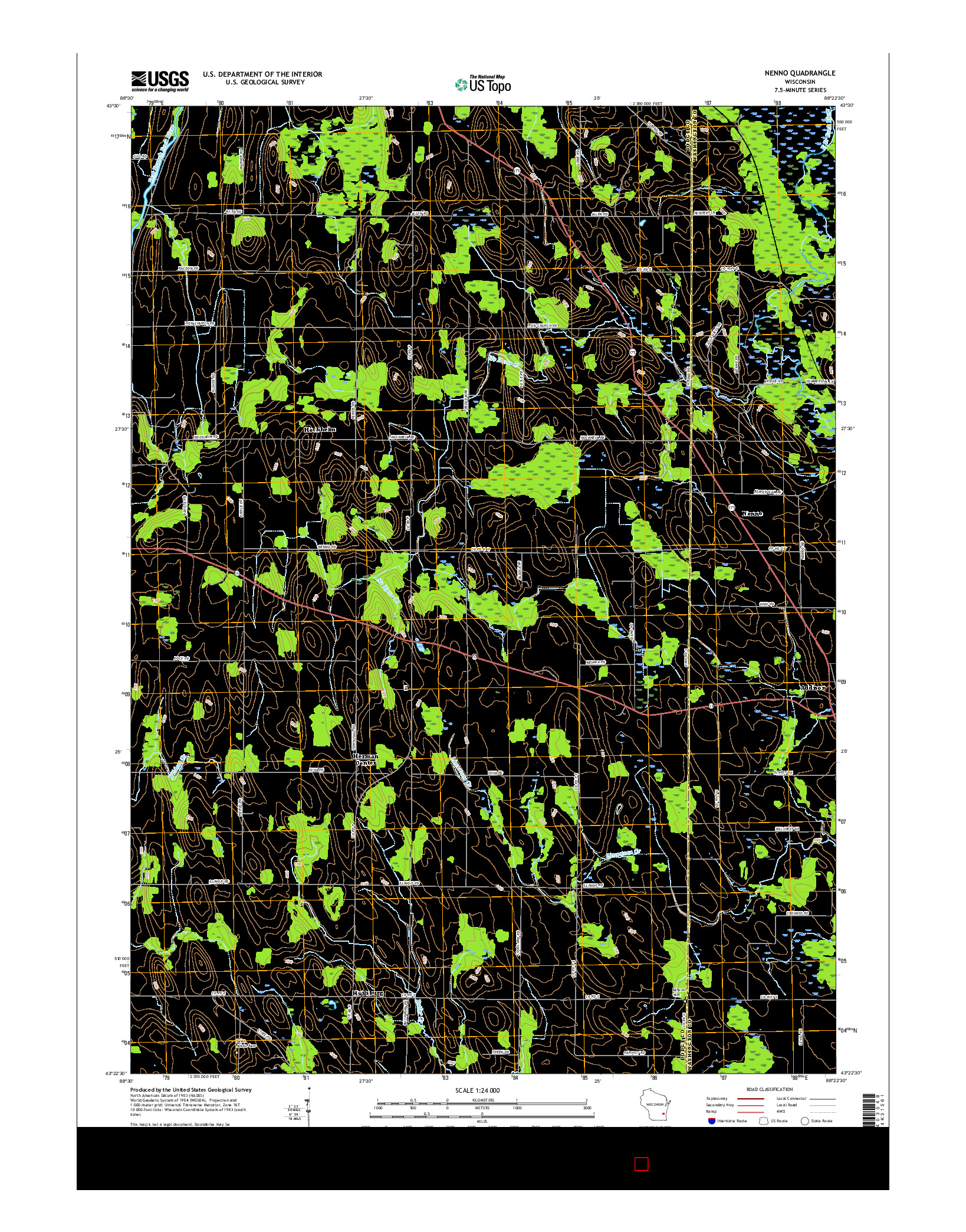 USGS US TOPO 7.5-MINUTE MAP FOR NENNO, WI 2015