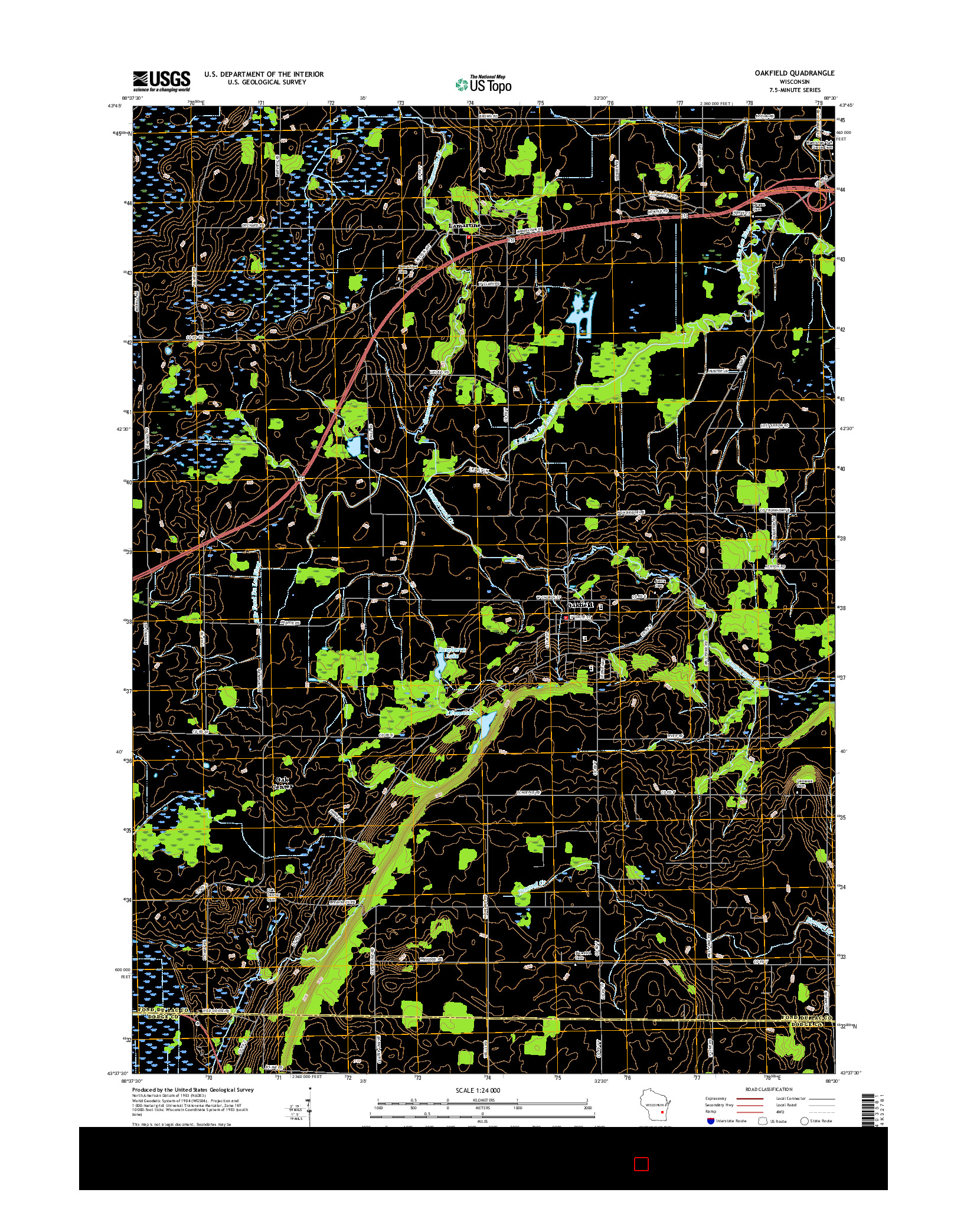 USGS US TOPO 7.5-MINUTE MAP FOR OAKFIELD, WI 2015