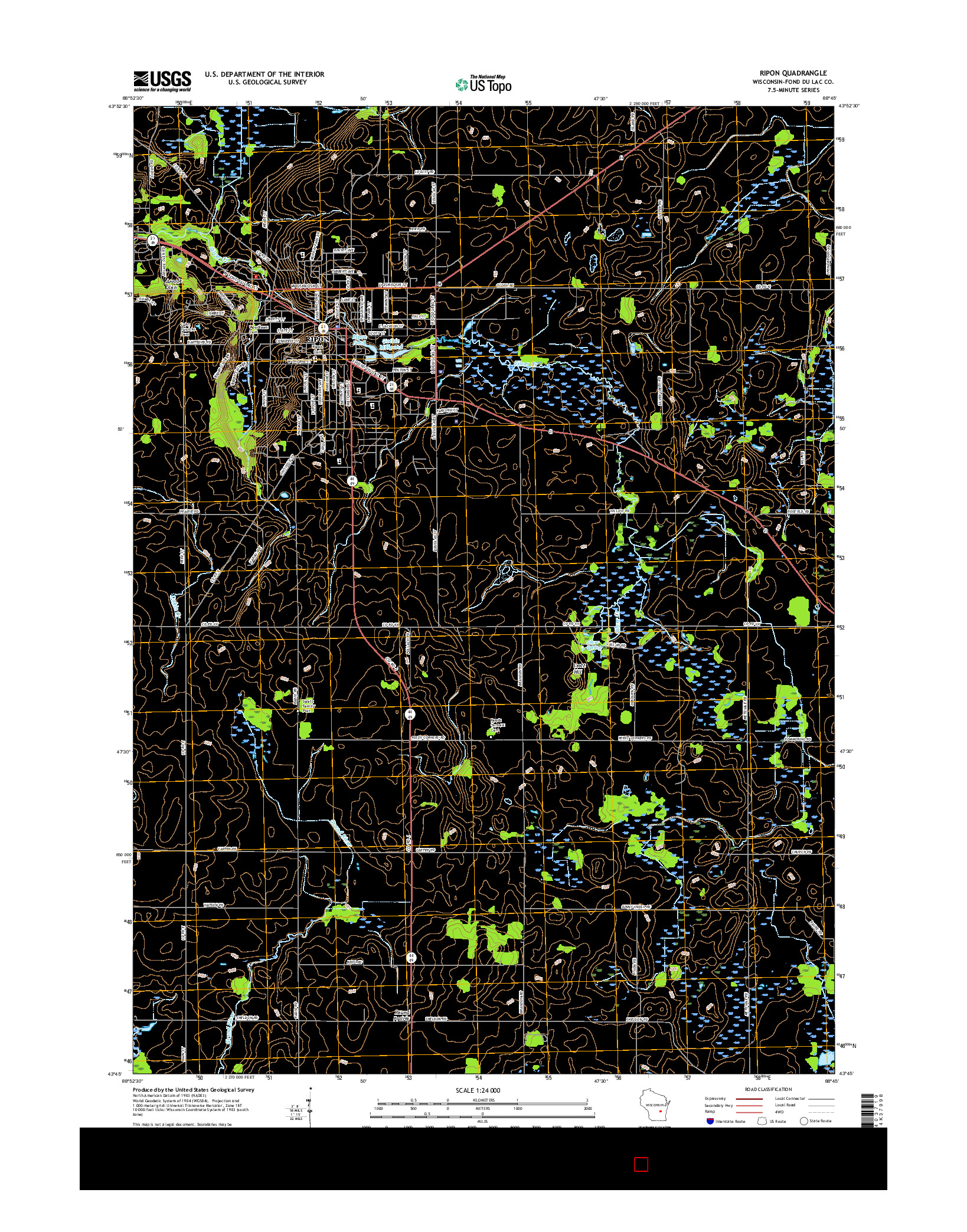 USGS US TOPO 7.5-MINUTE MAP FOR RIPON, WI 2015
