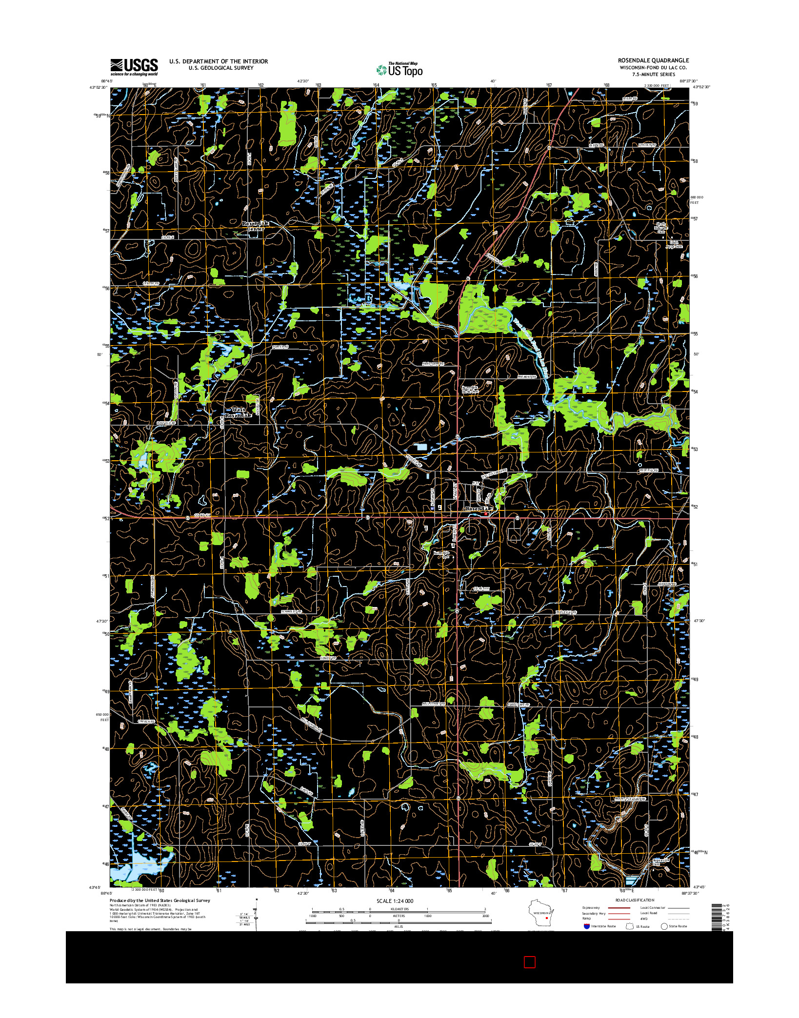 USGS US TOPO 7.5-MINUTE MAP FOR ROSENDALE, WI 2015