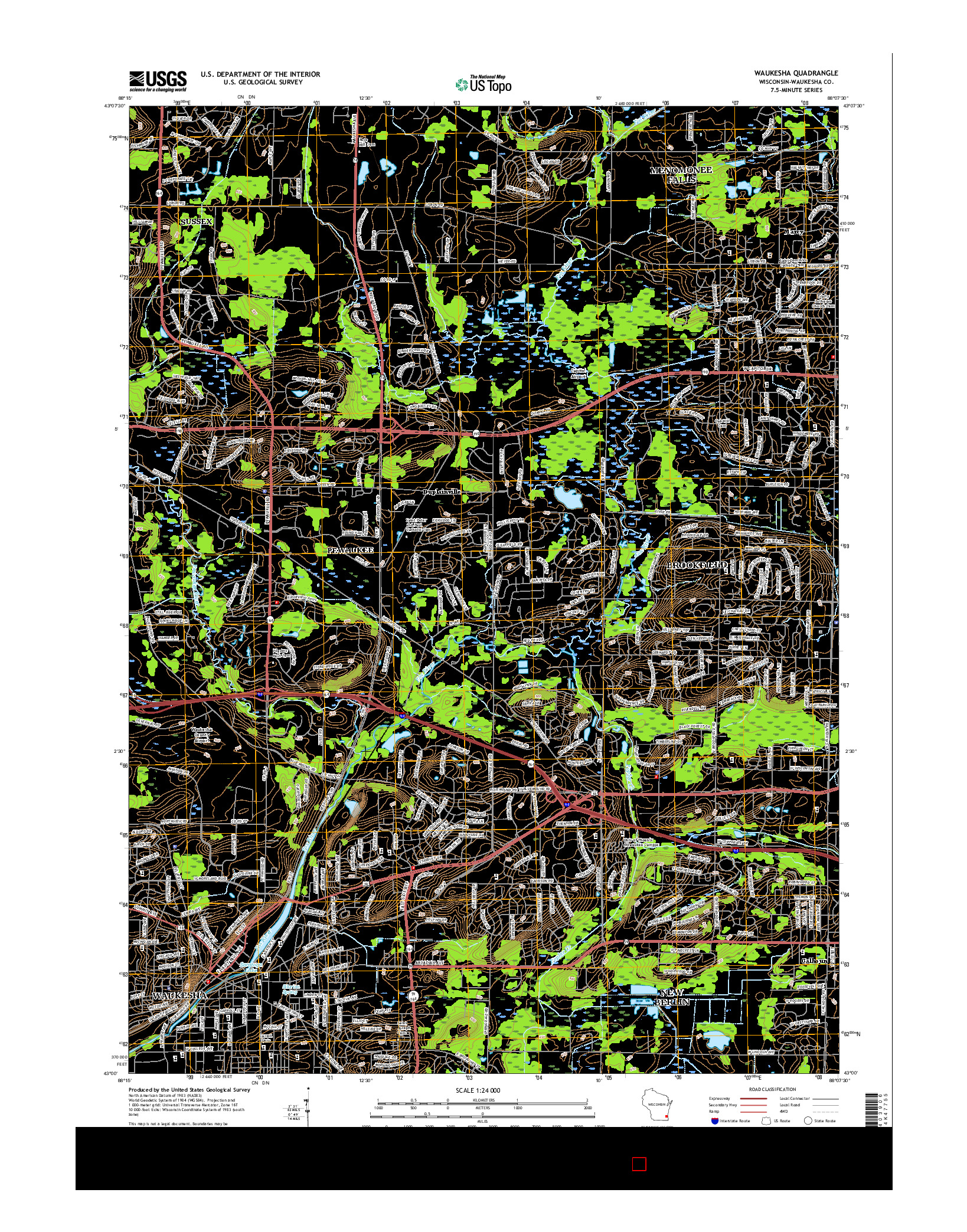 USGS US TOPO 7.5-MINUTE MAP FOR WAUKESHA, WI 2015