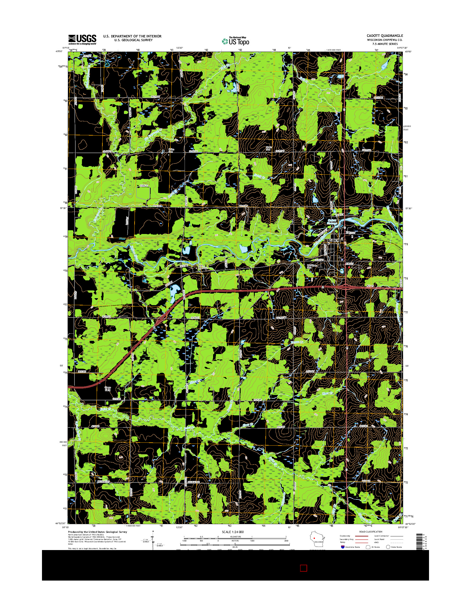 USGS US TOPO 7.5-MINUTE MAP FOR CADOTT, WI 2015