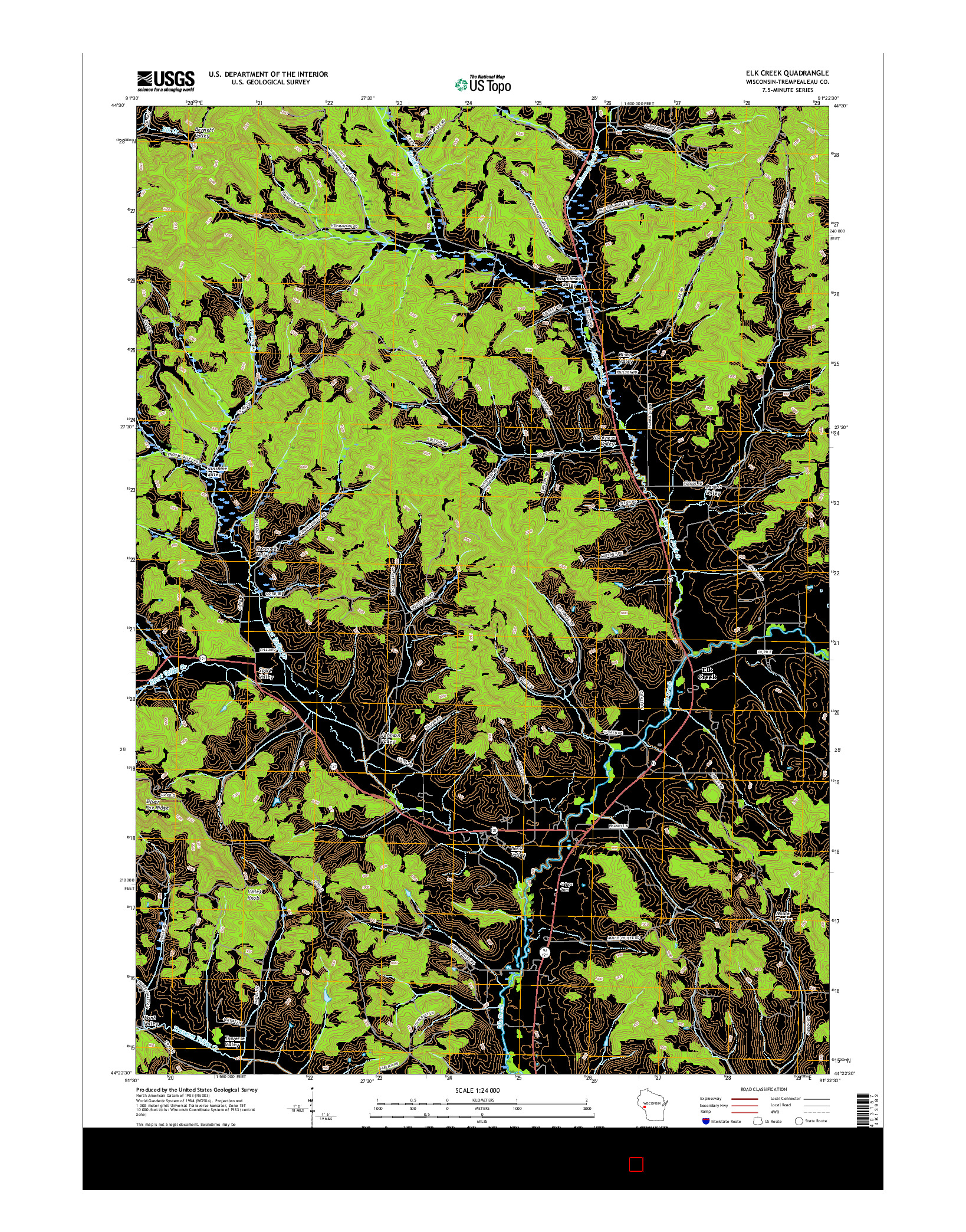 USGS US TOPO 7.5-MINUTE MAP FOR ELK CREEK, WI 2015