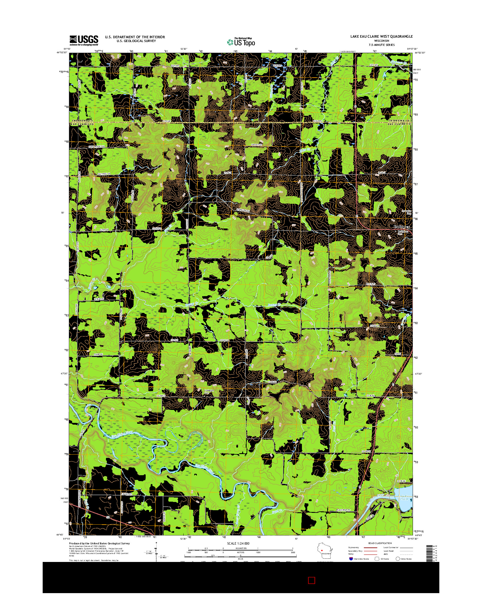 USGS US TOPO 7.5-MINUTE MAP FOR LAKE EAU CLAIRE WEST, WI 2015