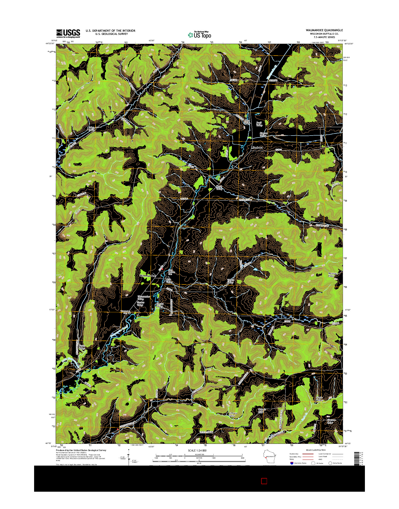 USGS US TOPO 7.5-MINUTE MAP FOR WAUMANDEE, WI 2015