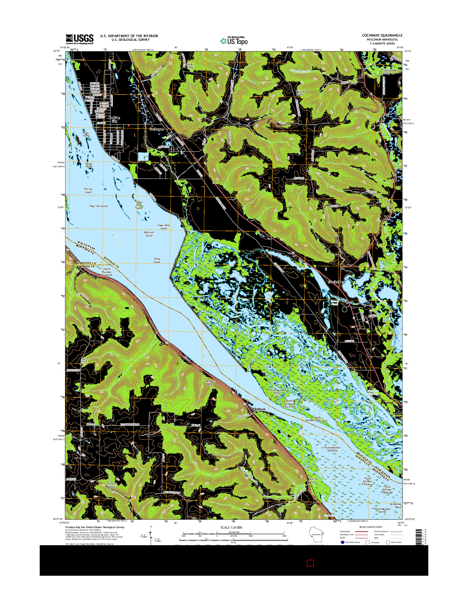USGS US TOPO 7.5-MINUTE MAP FOR COCHRANE, WI-MN 2015