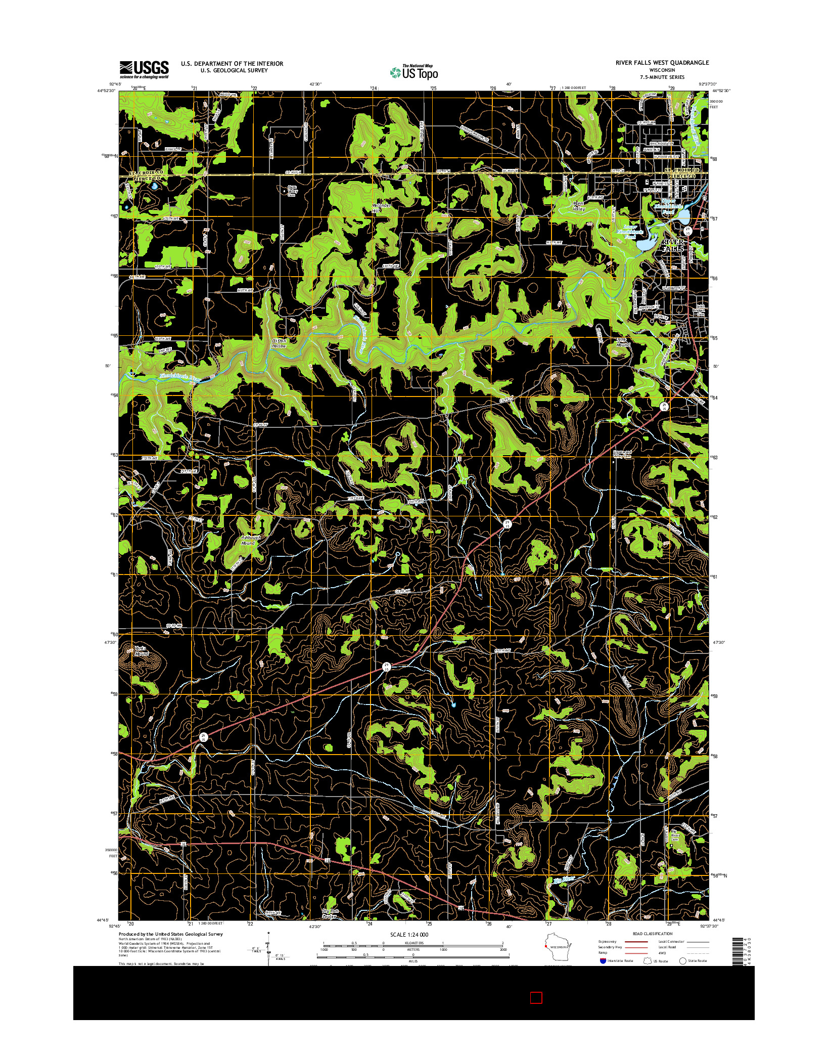 USGS US TOPO 7.5-MINUTE MAP FOR RIVER FALLS WEST, WI 2015