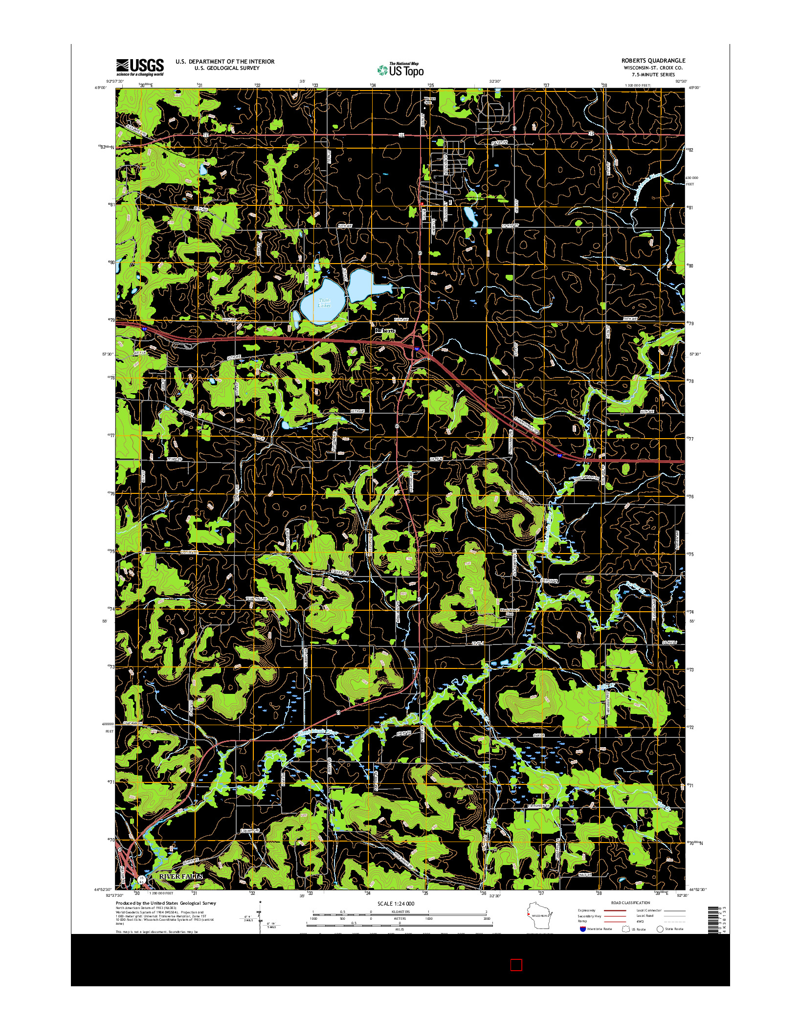 USGS US TOPO 7.5-MINUTE MAP FOR ROBERTS, WI 2015