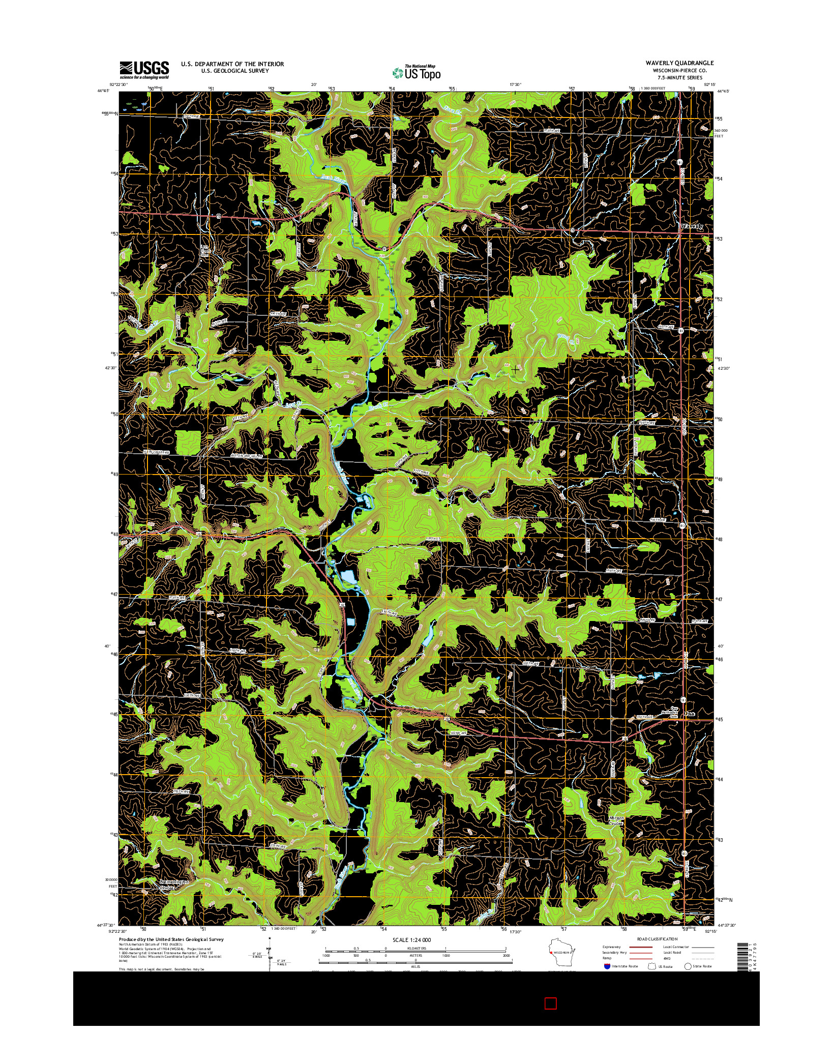 USGS US TOPO 7.5-MINUTE MAP FOR WAVERLY, WI 2015