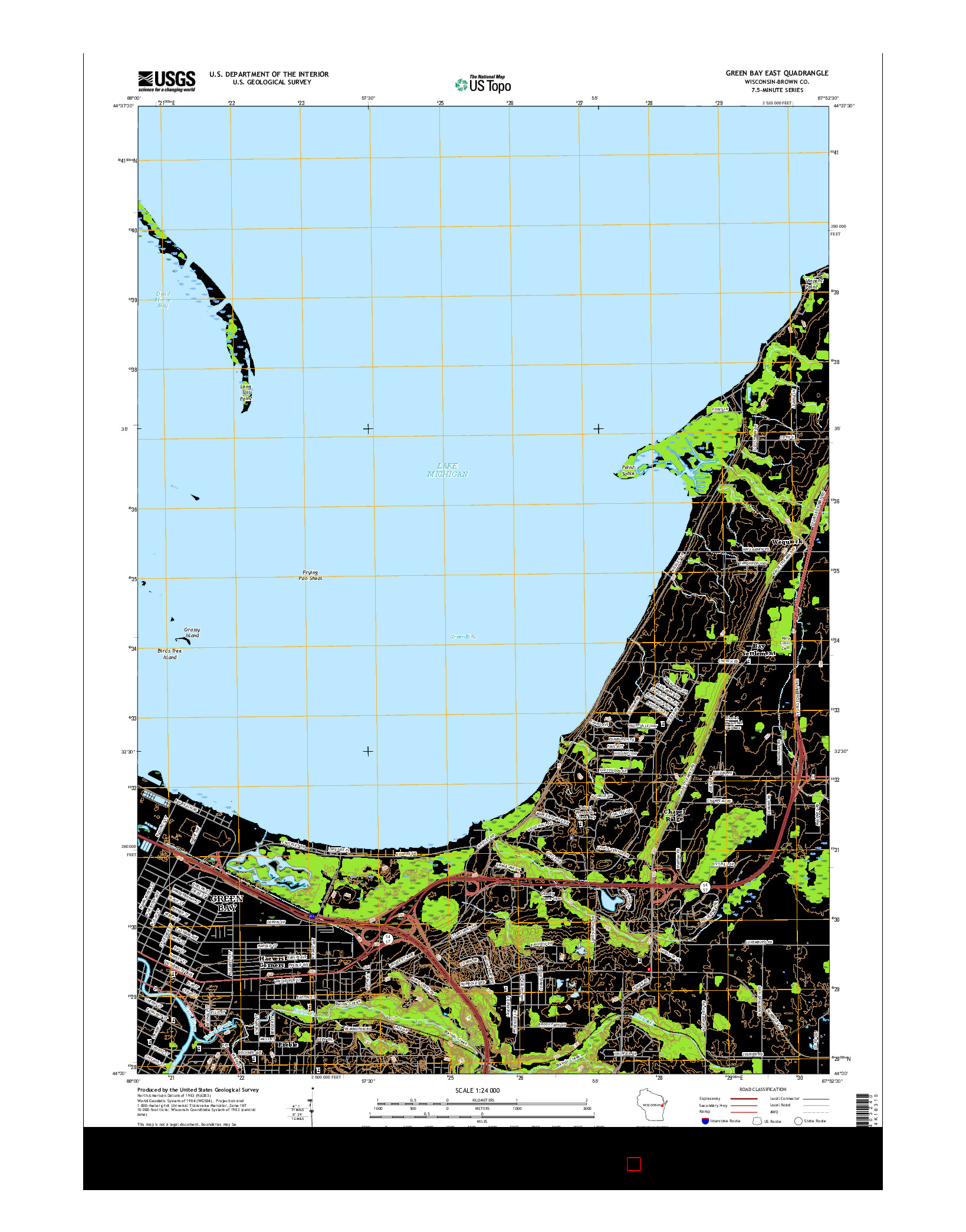 USGS US TOPO 7.5-MINUTE MAP FOR GREEN BAY EAST, WI 2015