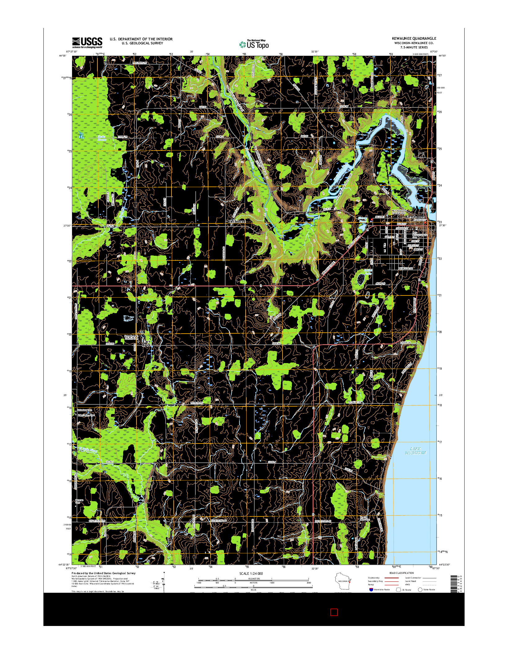 USGS US TOPO 7.5-MINUTE MAP FOR KEWAUNEE, WI 2015