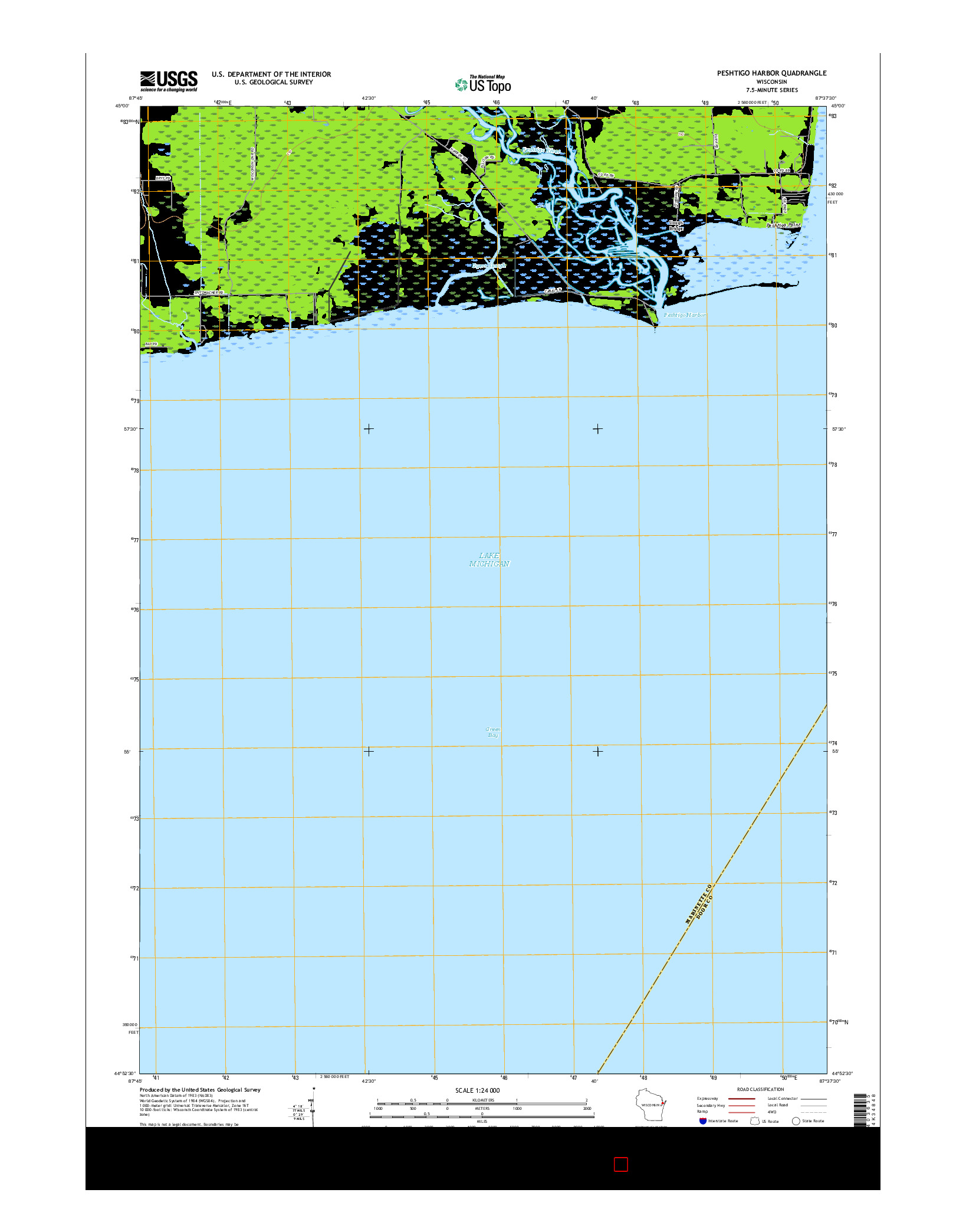 USGS US TOPO 7.5-MINUTE MAP FOR PESHTIGO HARBOR, WI 2015