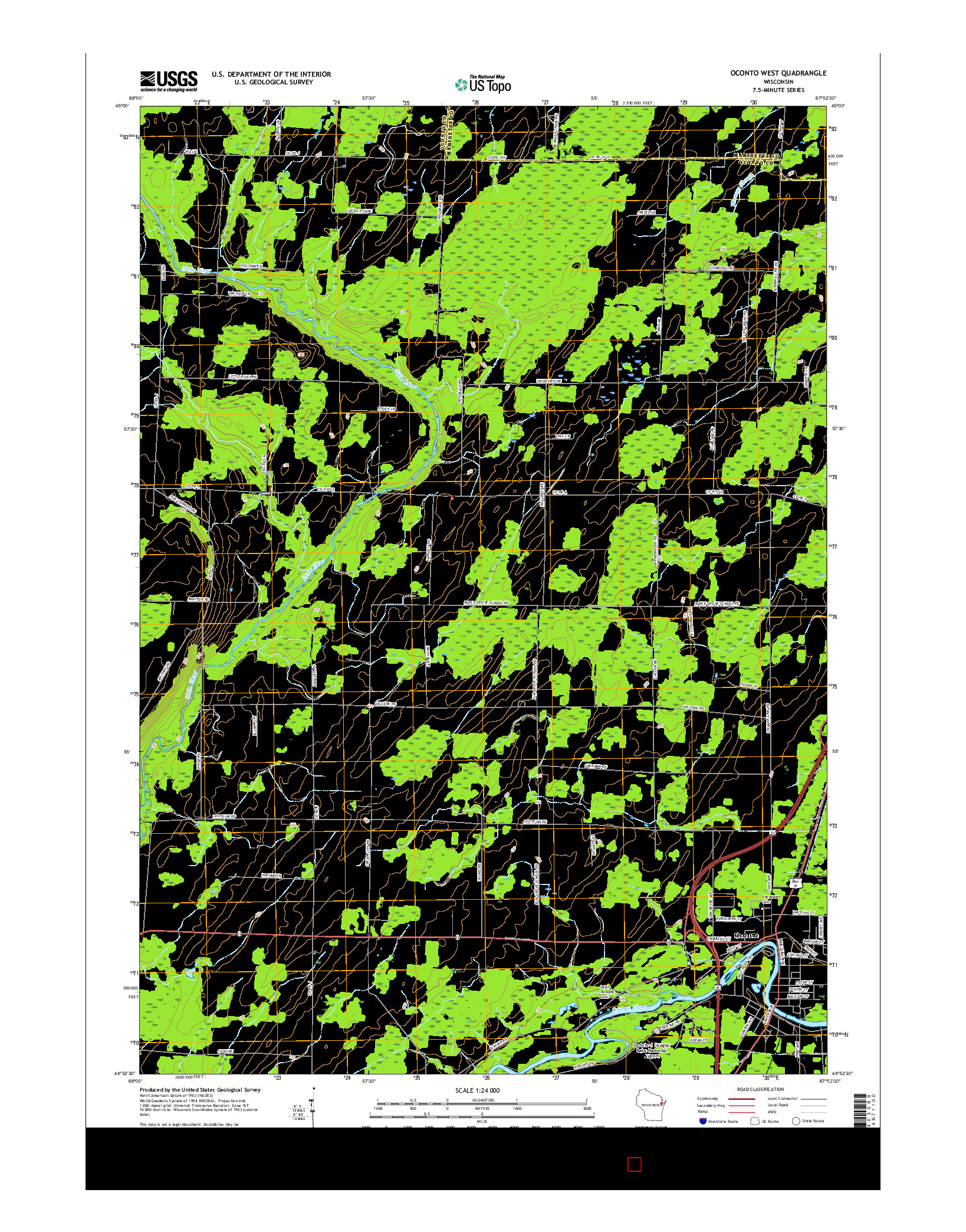 USGS US TOPO 7.5-MINUTE MAP FOR OCONTO WEST, WI 2015