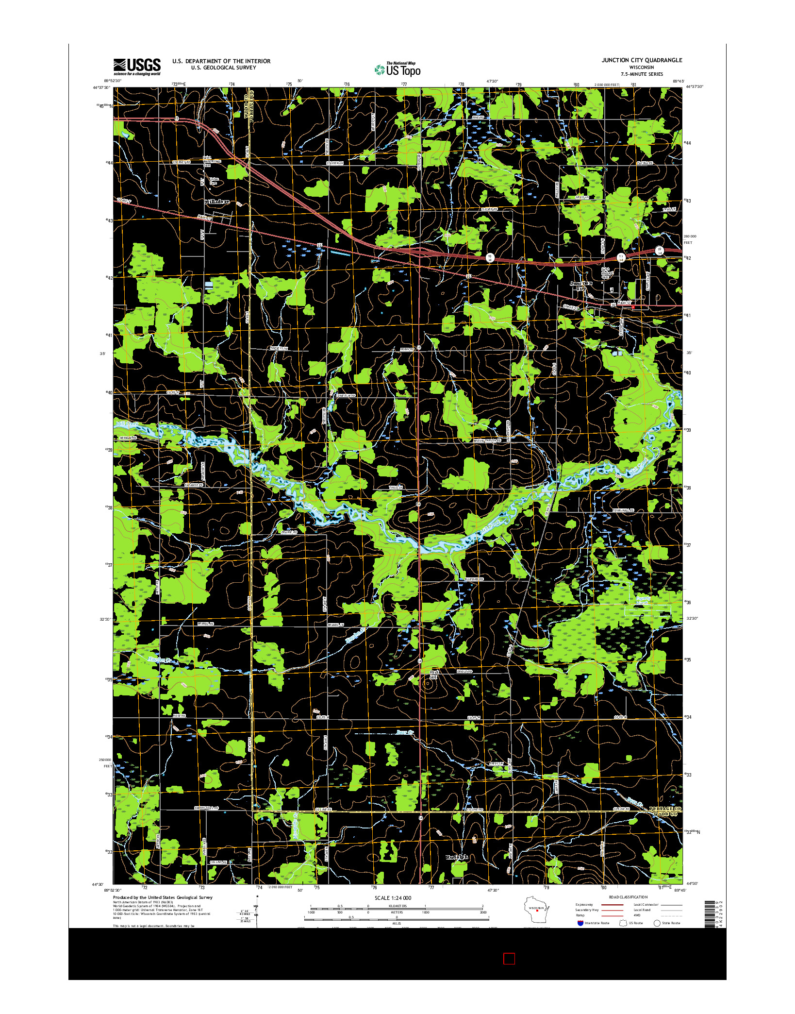 USGS US TOPO 7.5-MINUTE MAP FOR JUNCTION CITY, WI 2015