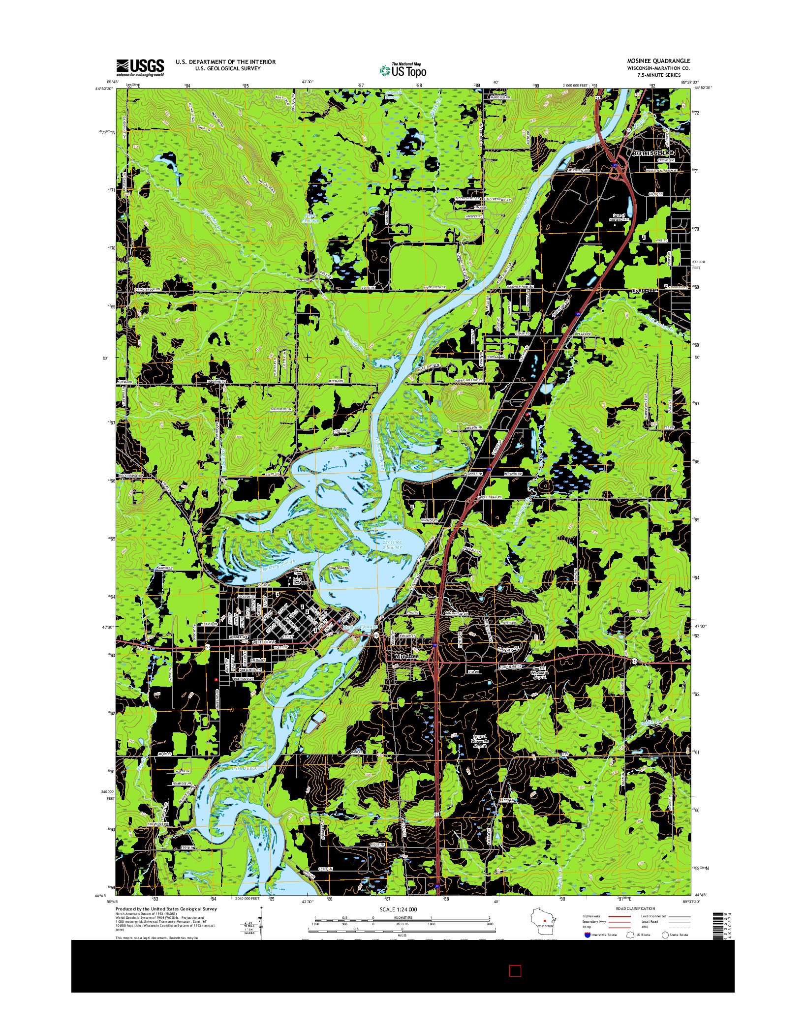 USGS US TOPO 7.5-MINUTE MAP FOR MOSINEE, WI 2015