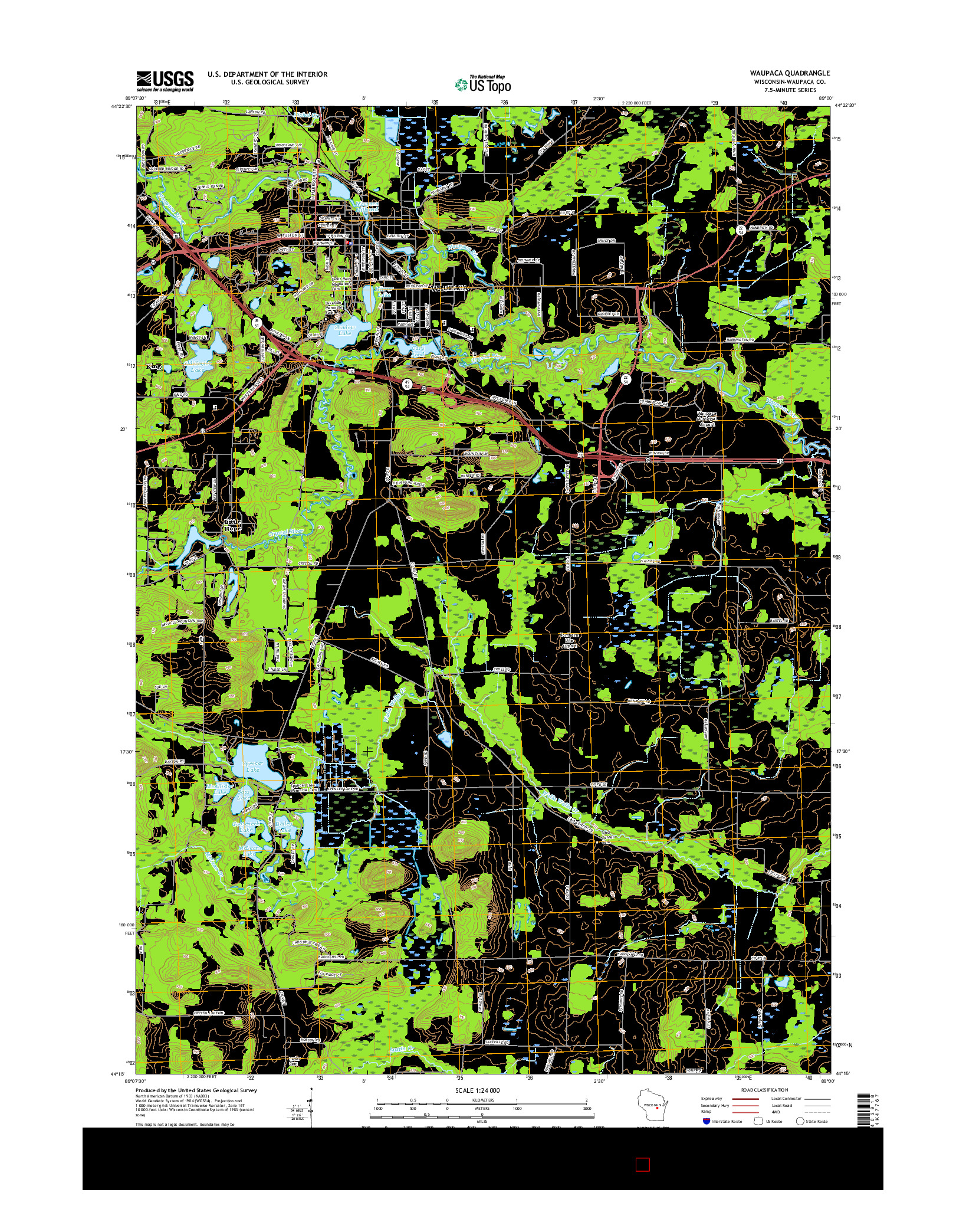 USGS US TOPO 7.5-MINUTE MAP FOR WAUPACA, WI 2015