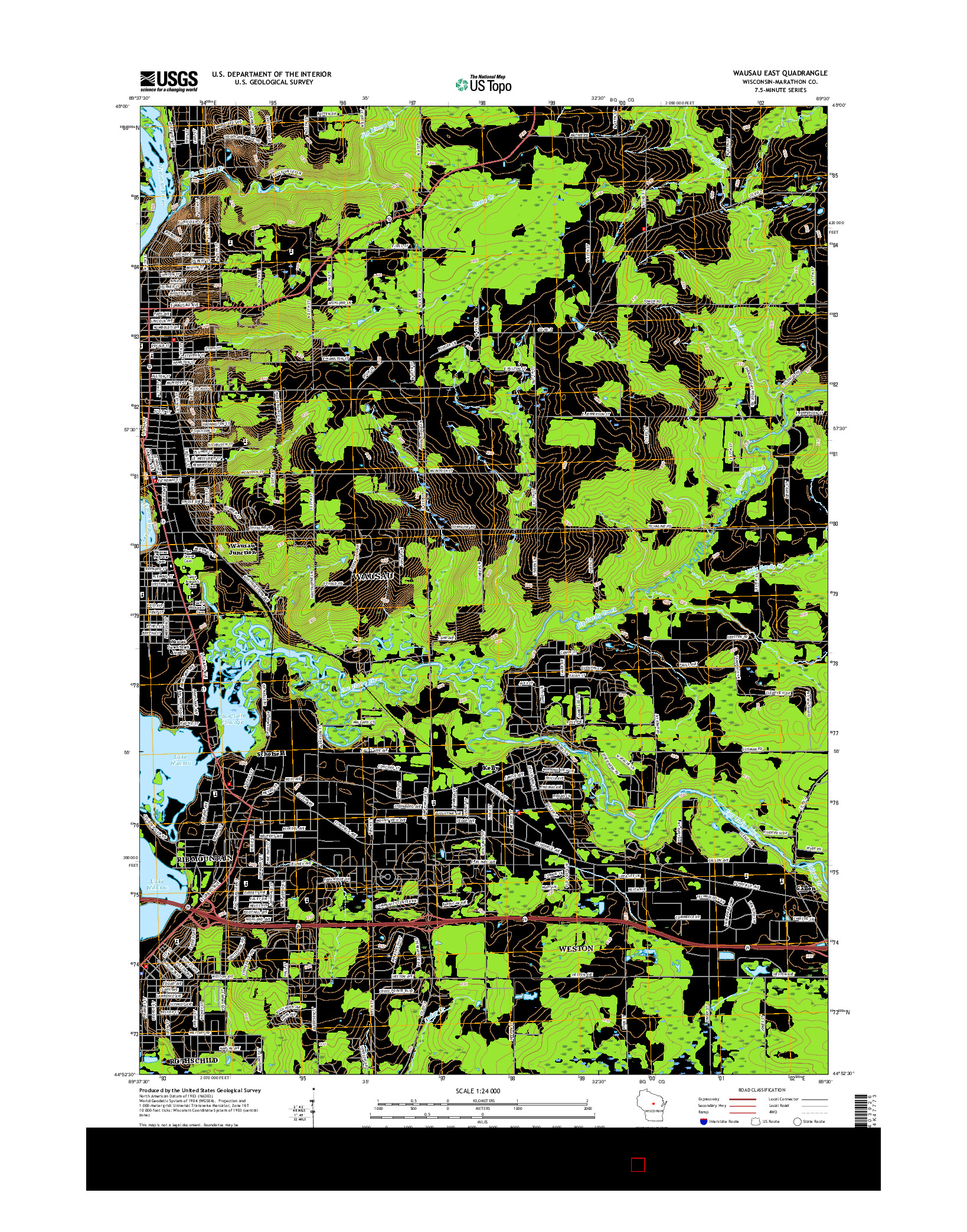 USGS US TOPO 7.5-MINUTE MAP FOR WAUSAU EAST, WI 2015
