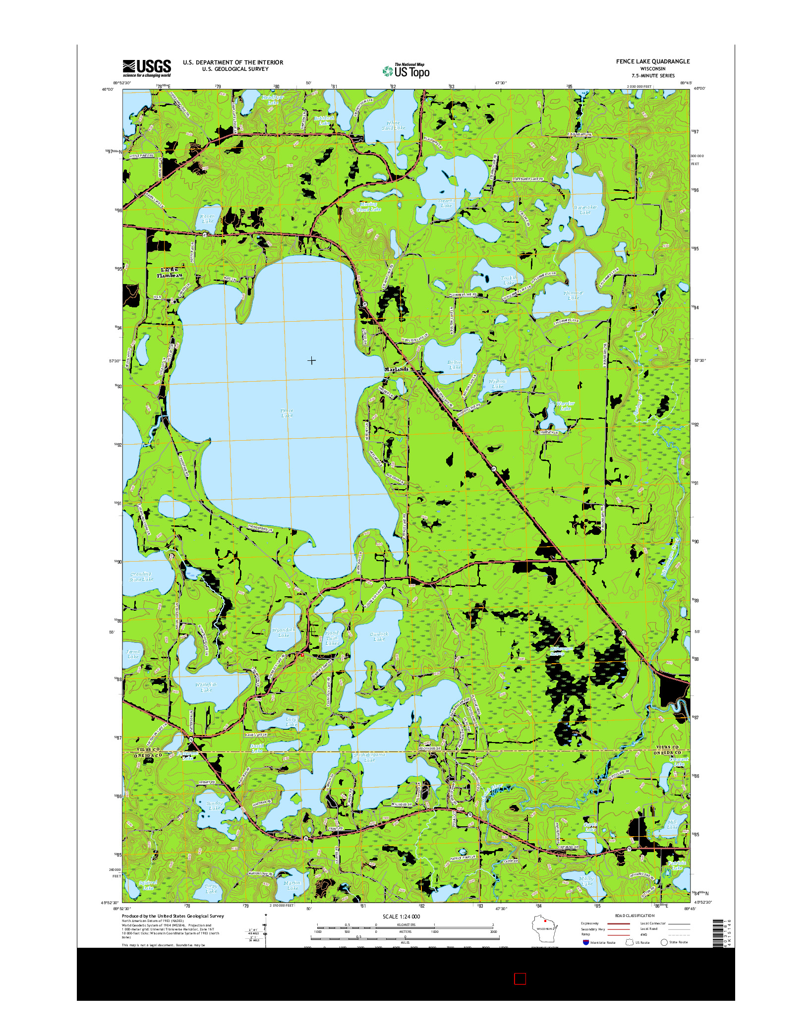 USGS US TOPO 7.5-MINUTE MAP FOR FENCE LAKE, WI 2015