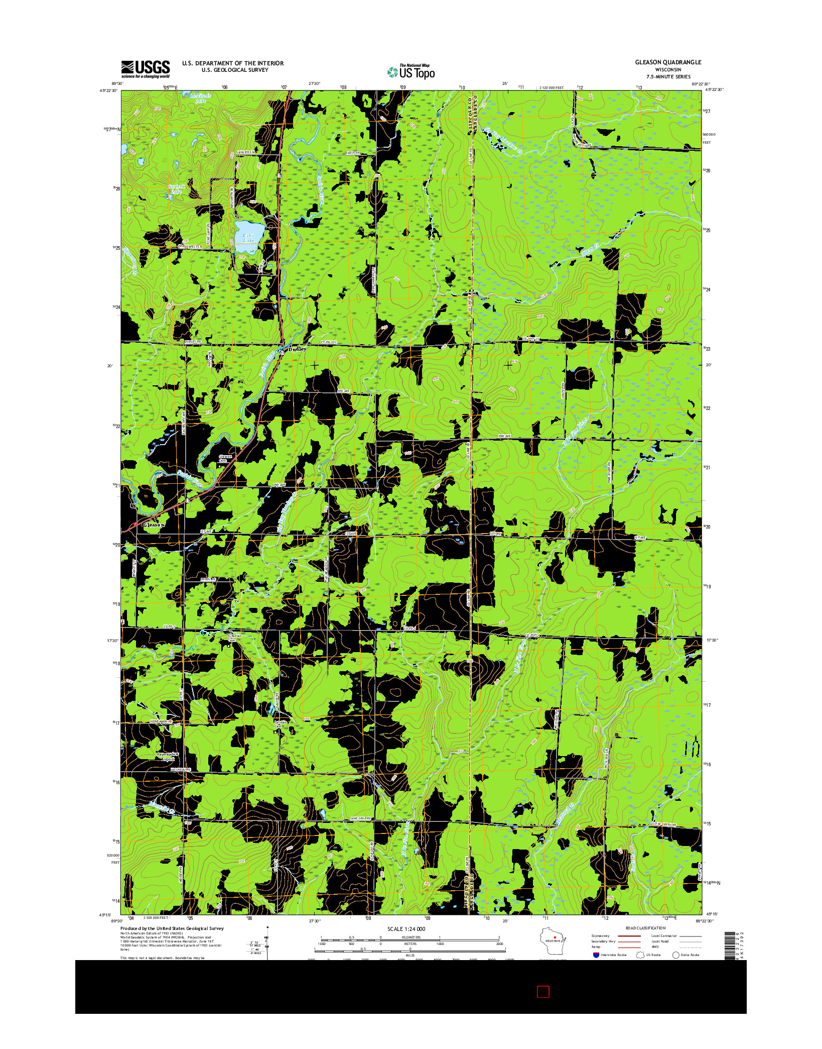 USGS US TOPO 7.5-MINUTE MAP FOR GLEASON, WI 2015