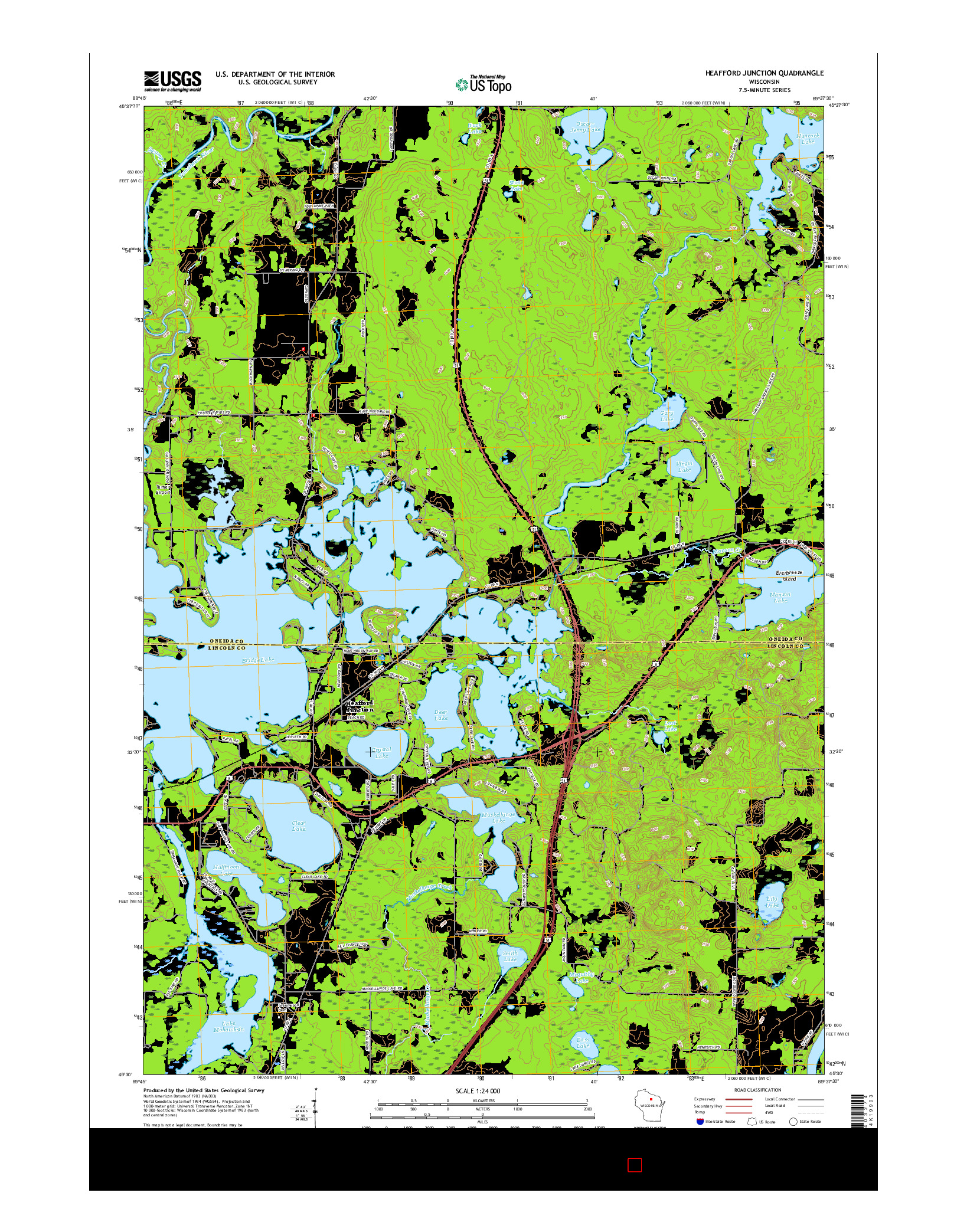 USGS US TOPO 7.5-MINUTE MAP FOR HEAFFORD JUNCTION, WI 2015