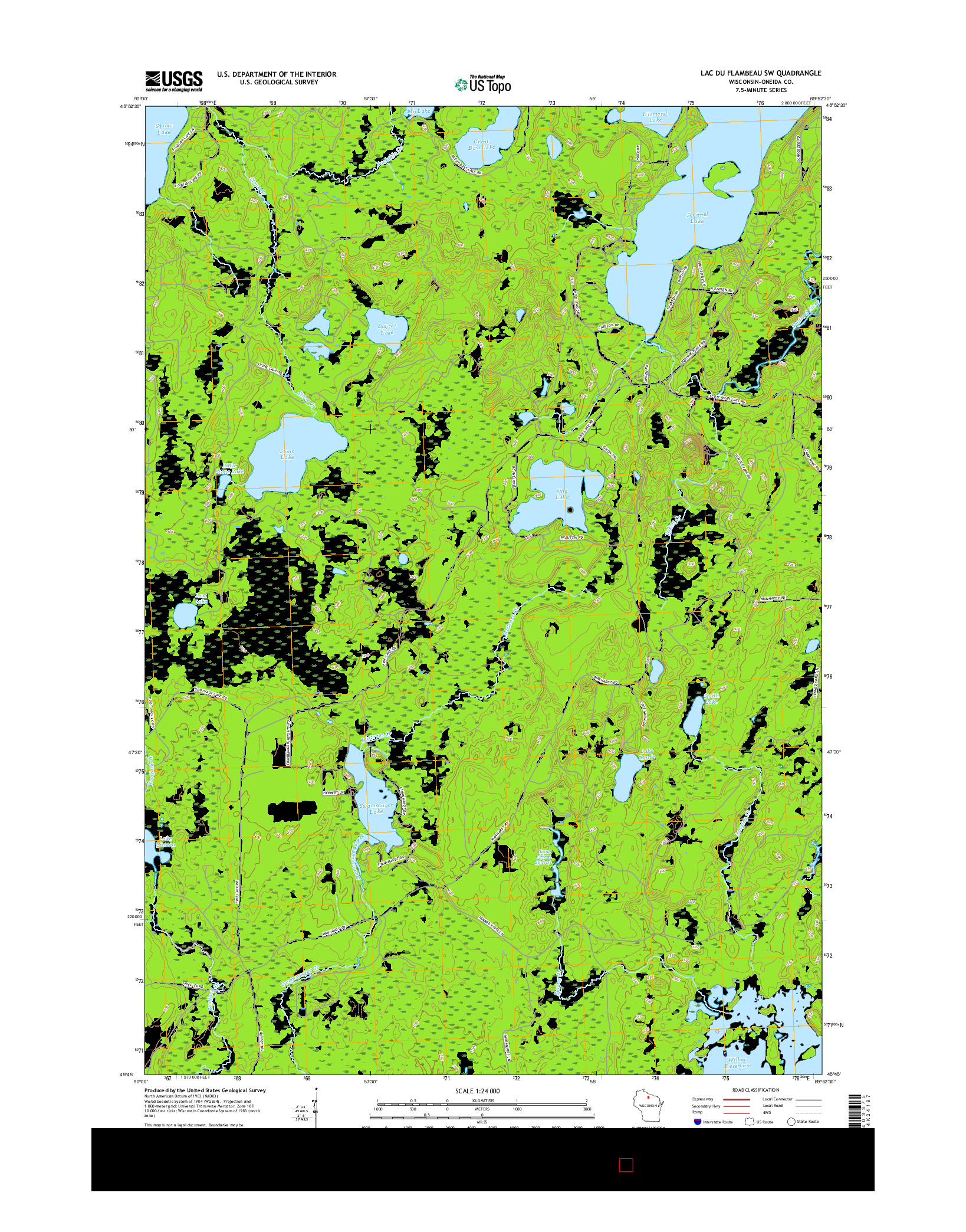 USGS US TOPO 7.5-MINUTE MAP FOR LAC DU FLAMBEAU SW, WI 2015
