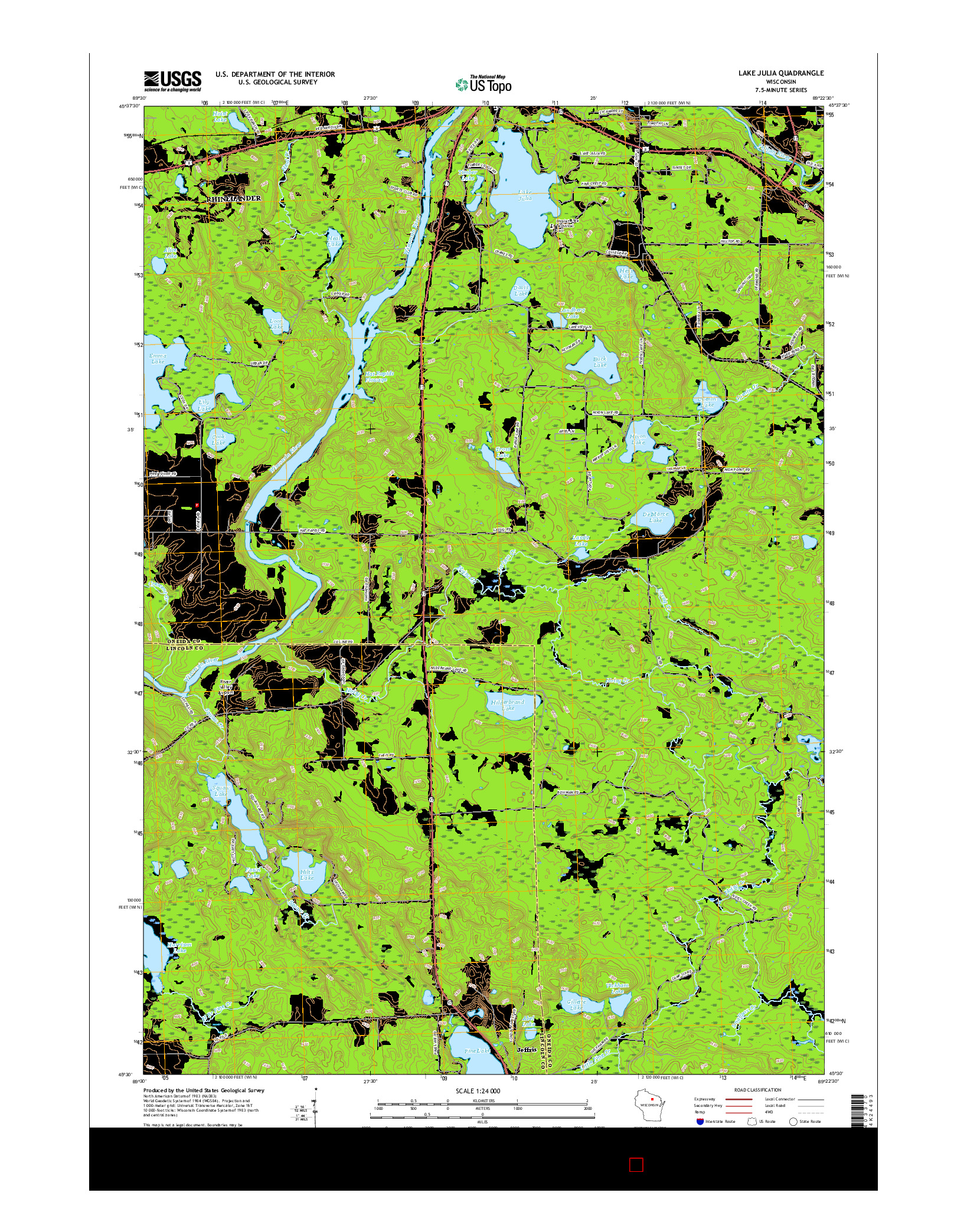 USGS US TOPO 7.5-MINUTE MAP FOR LAKE JULIA, WI 2015