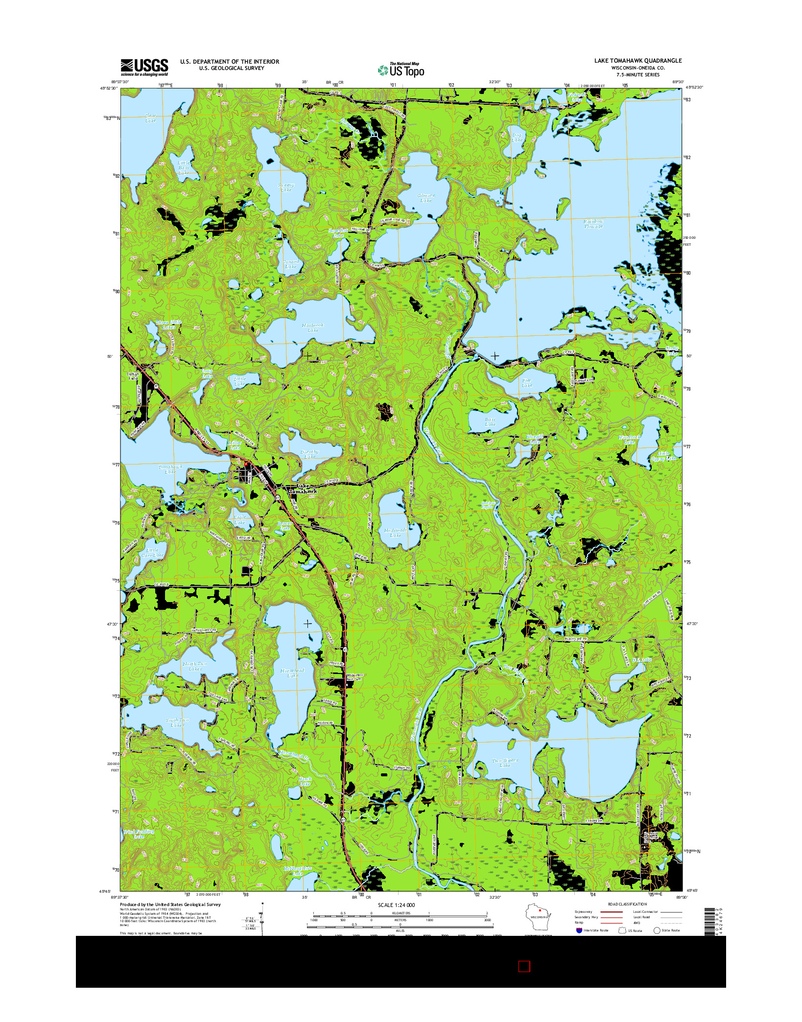USGS US TOPO 7.5-MINUTE MAP FOR LAKE TOMAHAWK, WI 2015