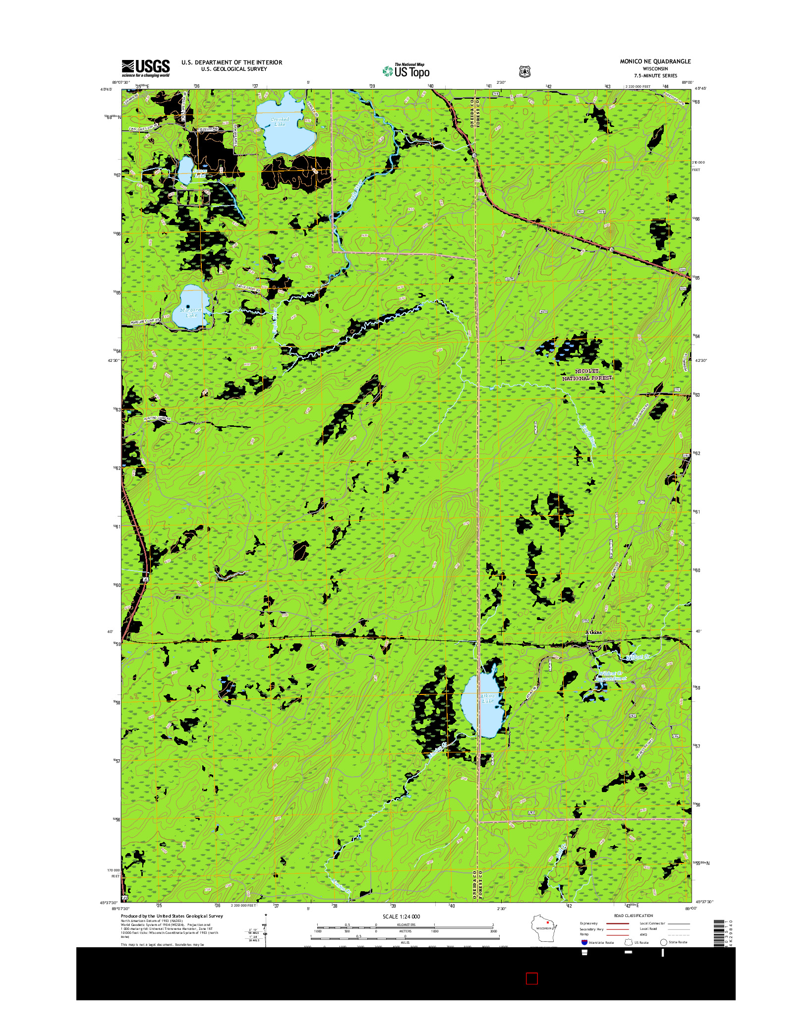 USGS US TOPO 7.5-MINUTE MAP FOR MONICO NE, WI 2015
