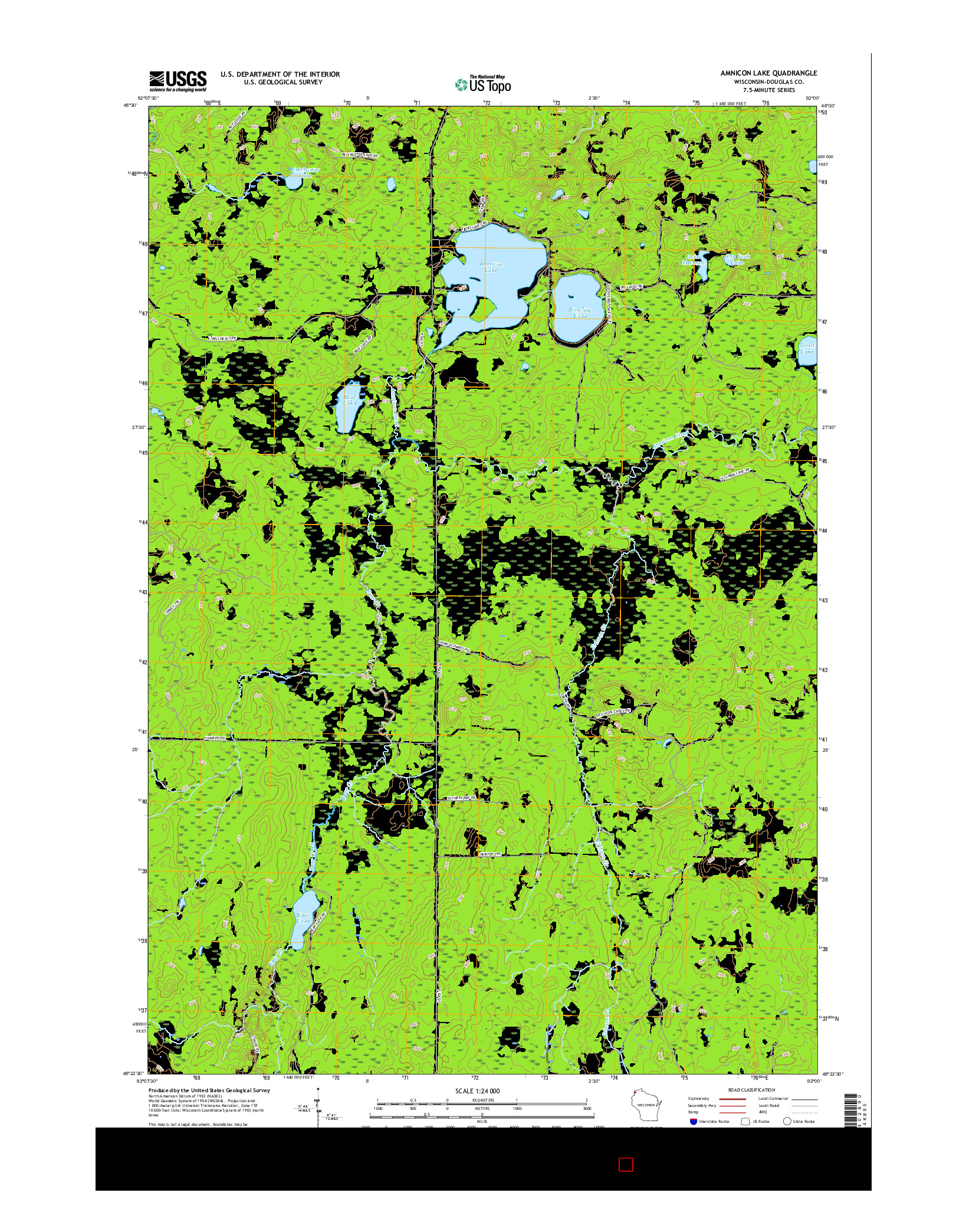 USGS US TOPO 7.5-MINUTE MAP FOR AMNICON LAKE, WI 2015