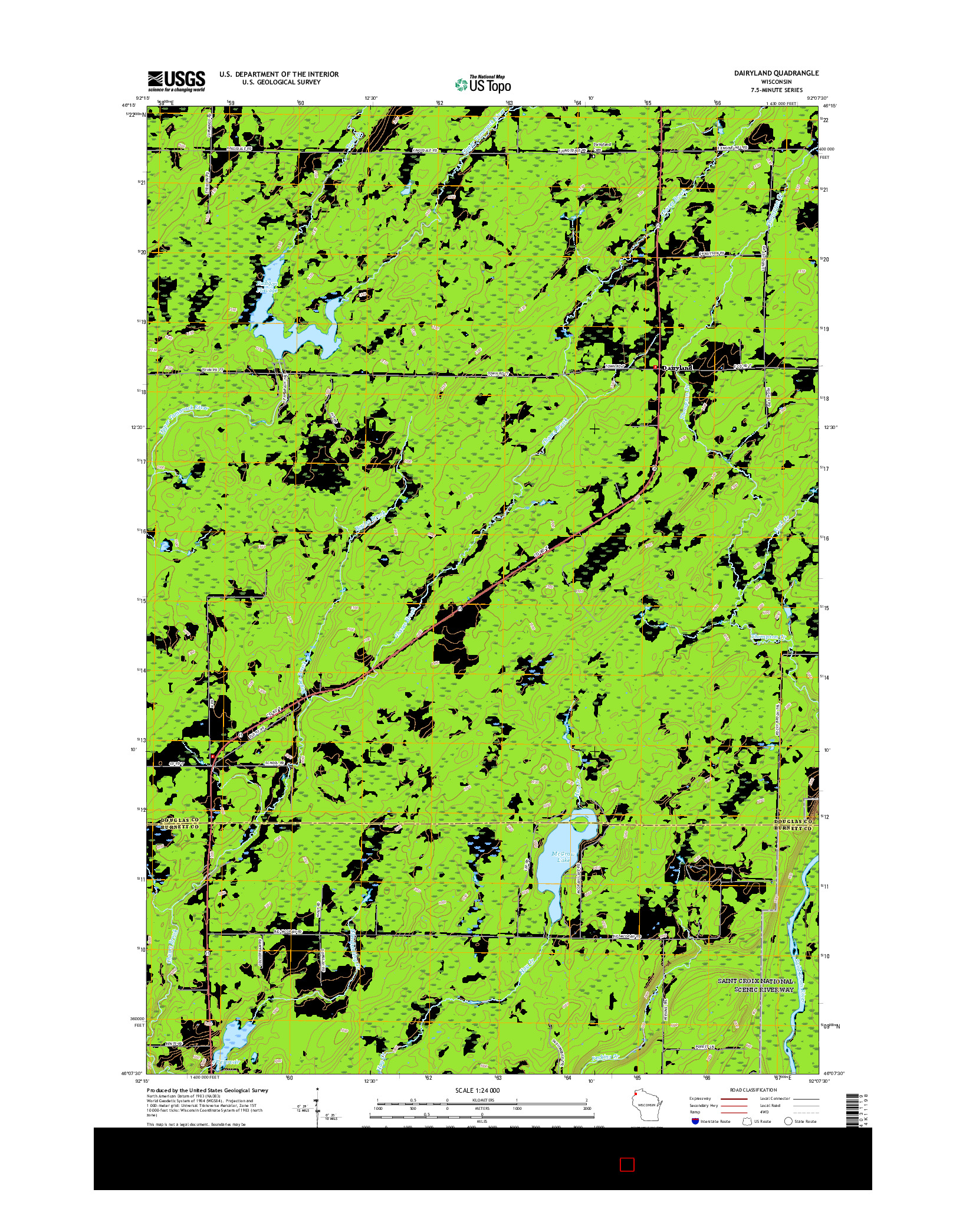USGS US TOPO 7.5-MINUTE MAP FOR DAIRYLAND, WI 2015