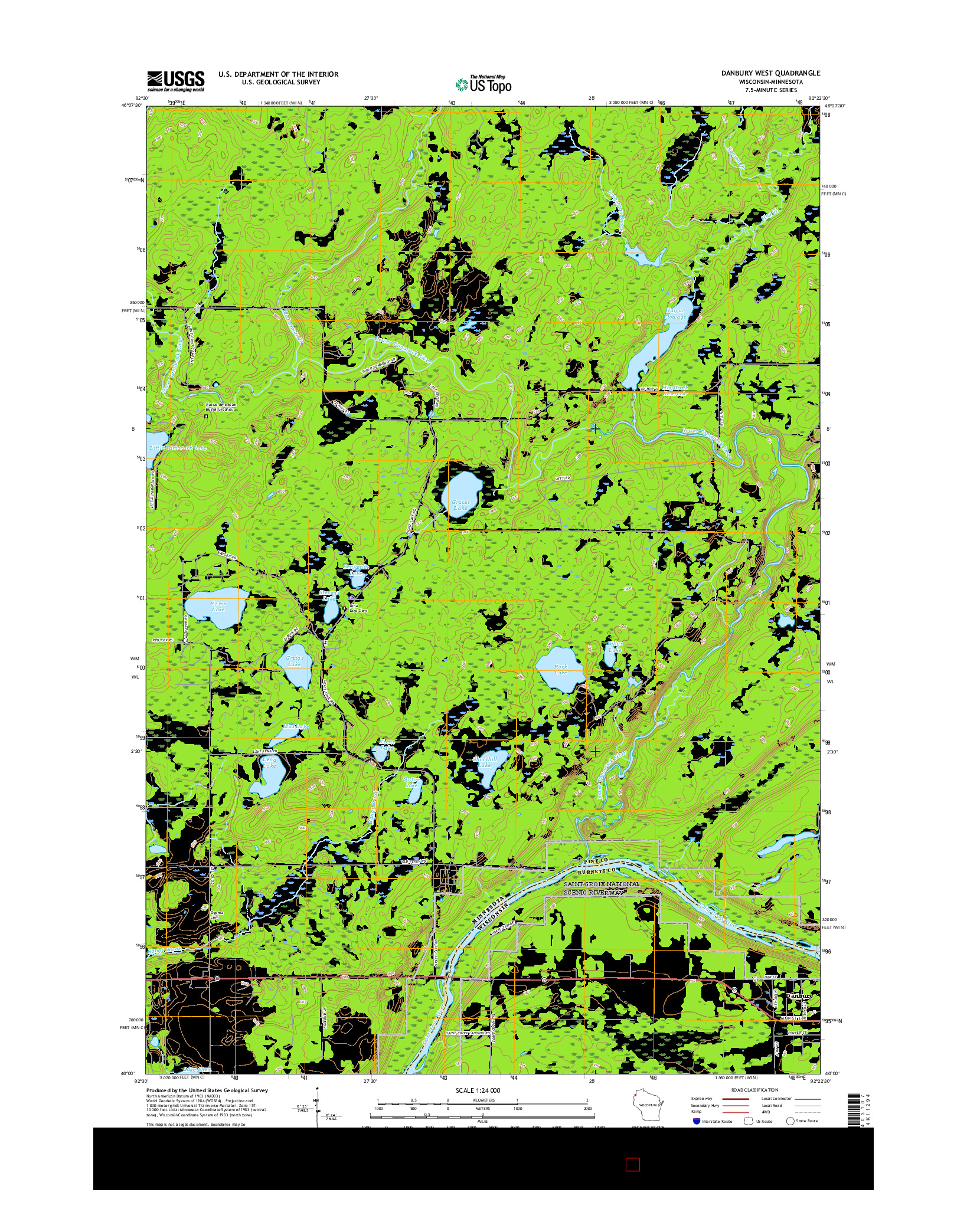 USGS US TOPO 7.5-MINUTE MAP FOR DANBURY WEST, WI-MN 2015
