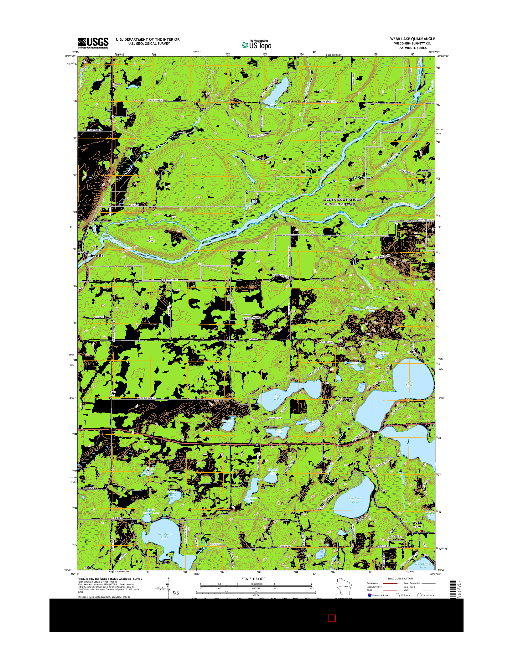 USGS US TOPO 7.5-MINUTE MAP FOR WEBB LAKE, WI 2015