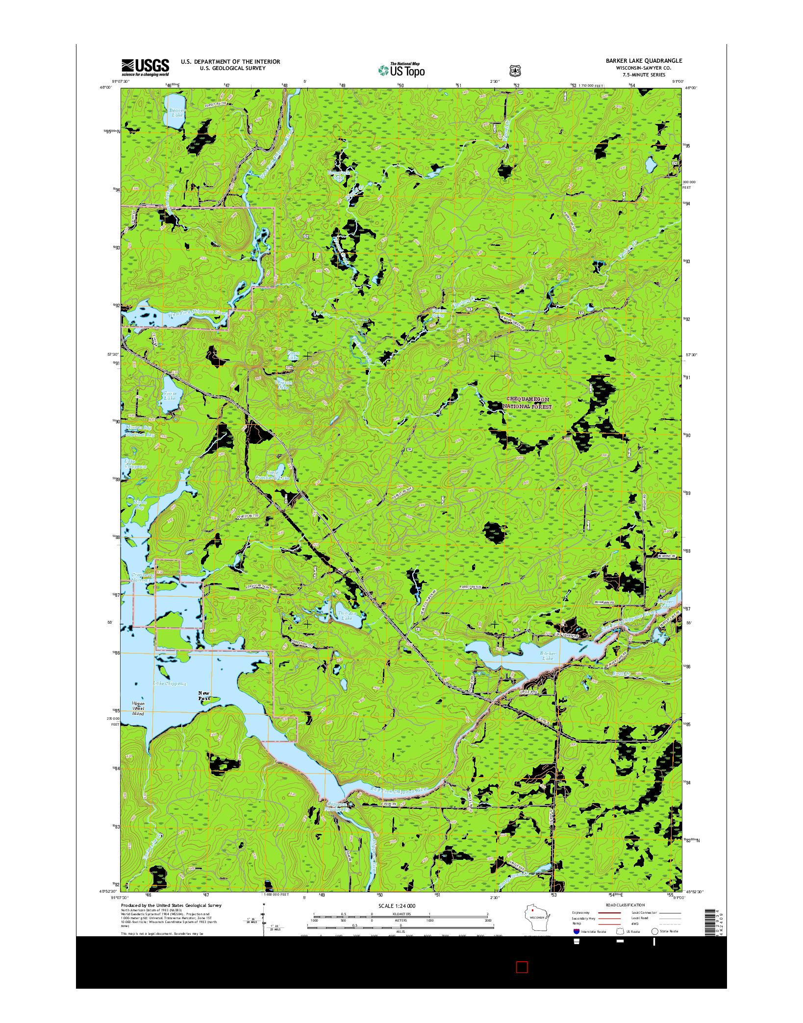 USGS US TOPO 7.5-MINUTE MAP FOR BARKER LAKE, WI 2015