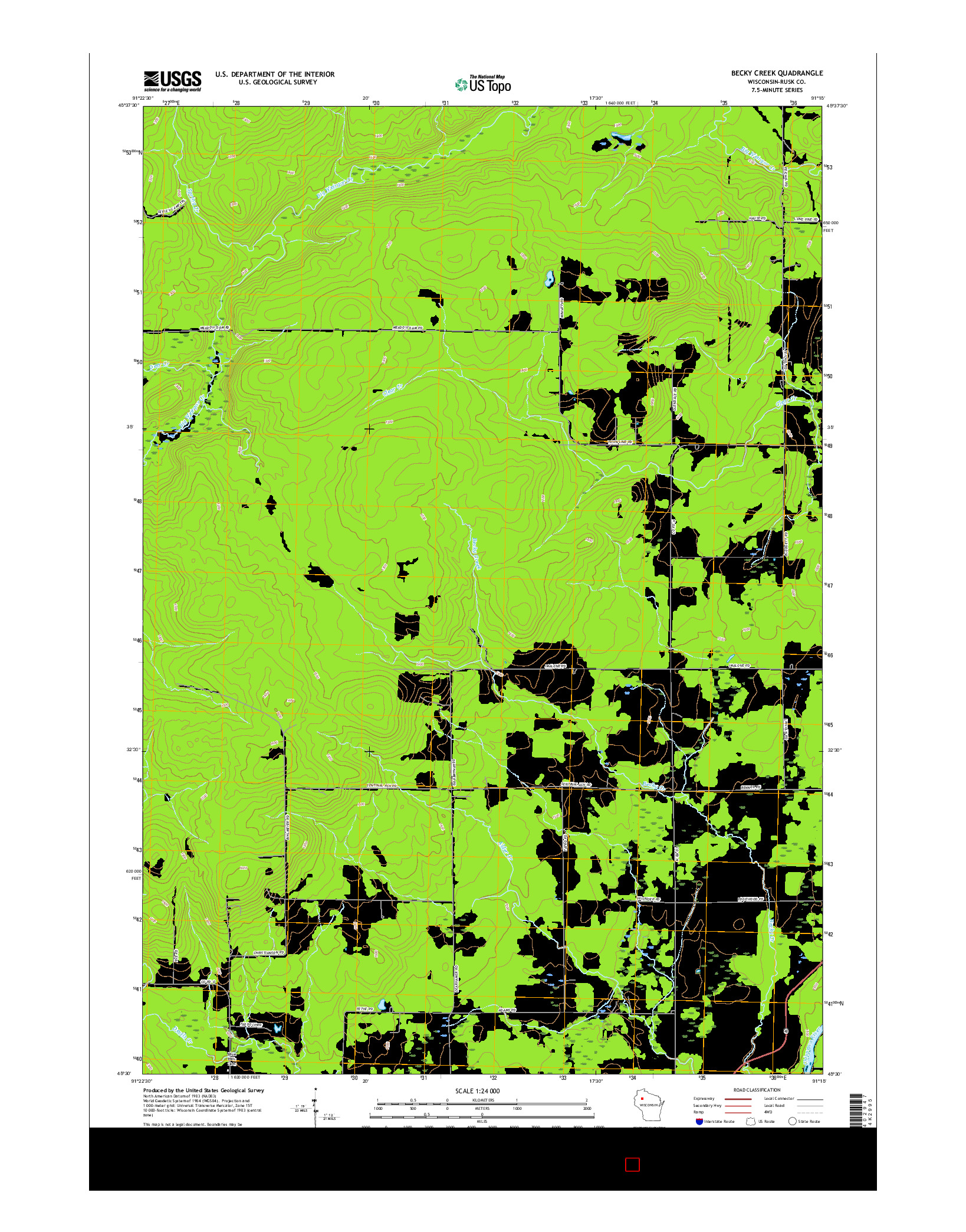 USGS US TOPO 7.5-MINUTE MAP FOR BECKY CREEK, WI 2015