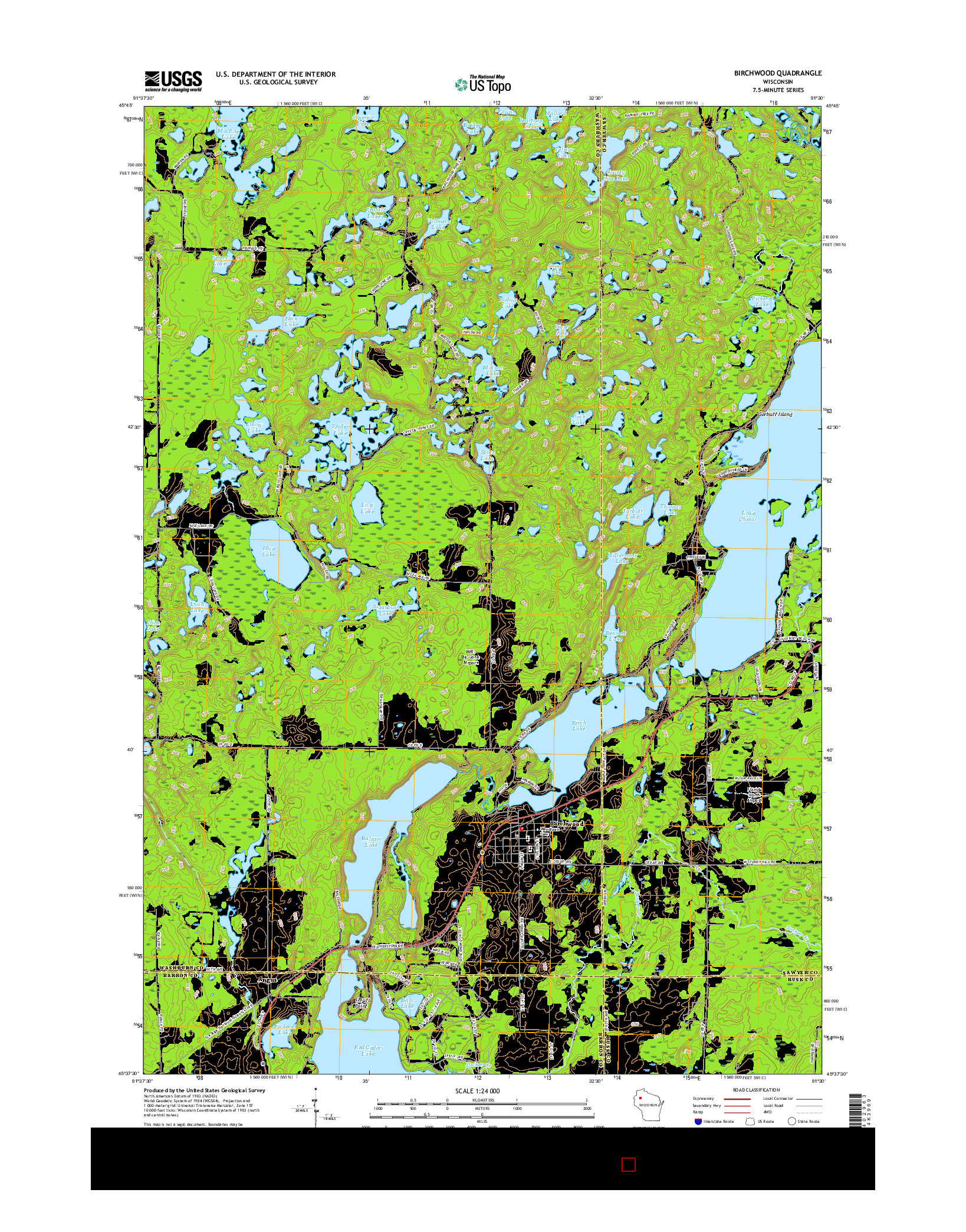 USGS US TOPO 7.5-MINUTE MAP FOR BIRCHWOOD, WI 2015