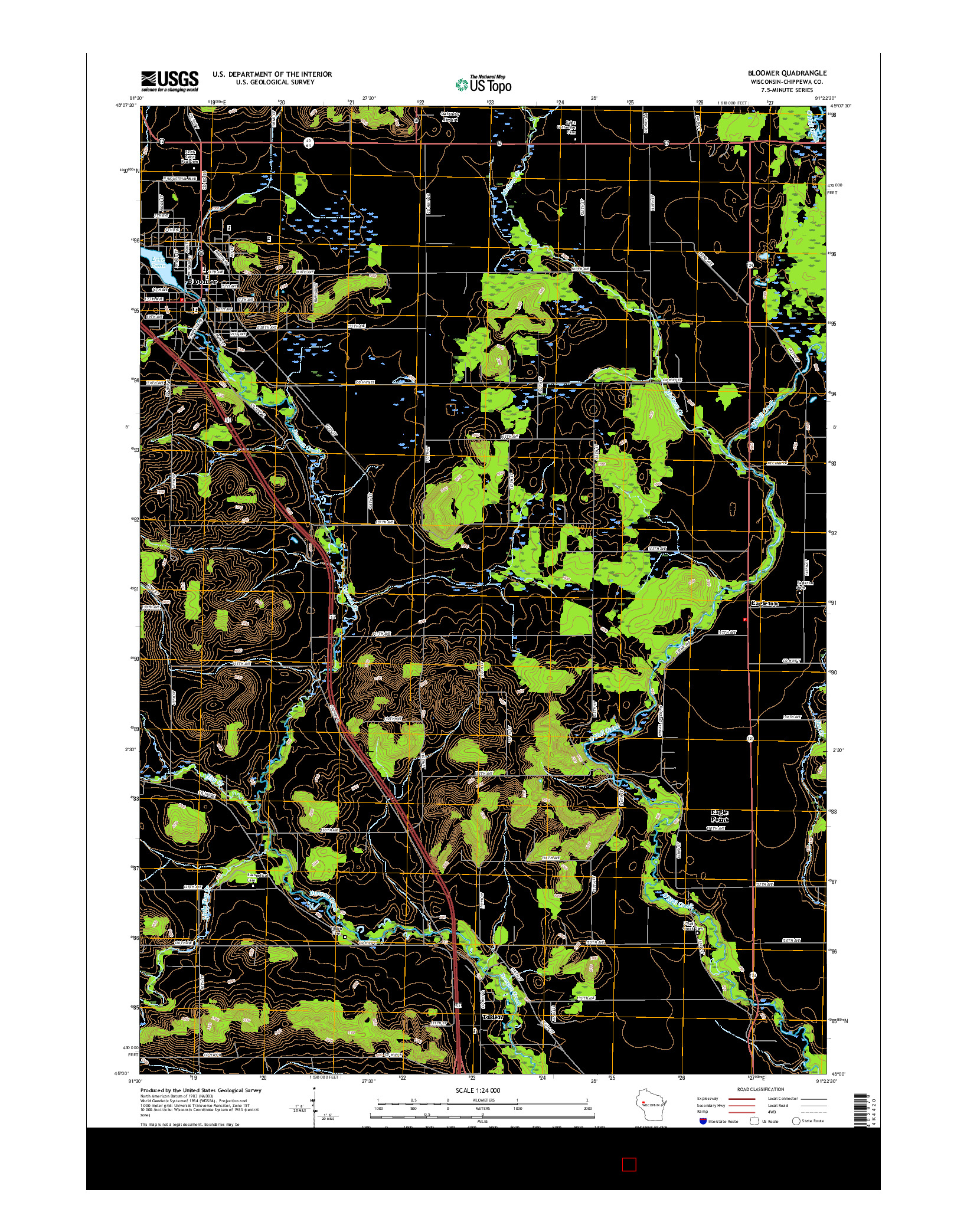 USGS US TOPO 7.5-MINUTE MAP FOR BLOOMER, WI 2015