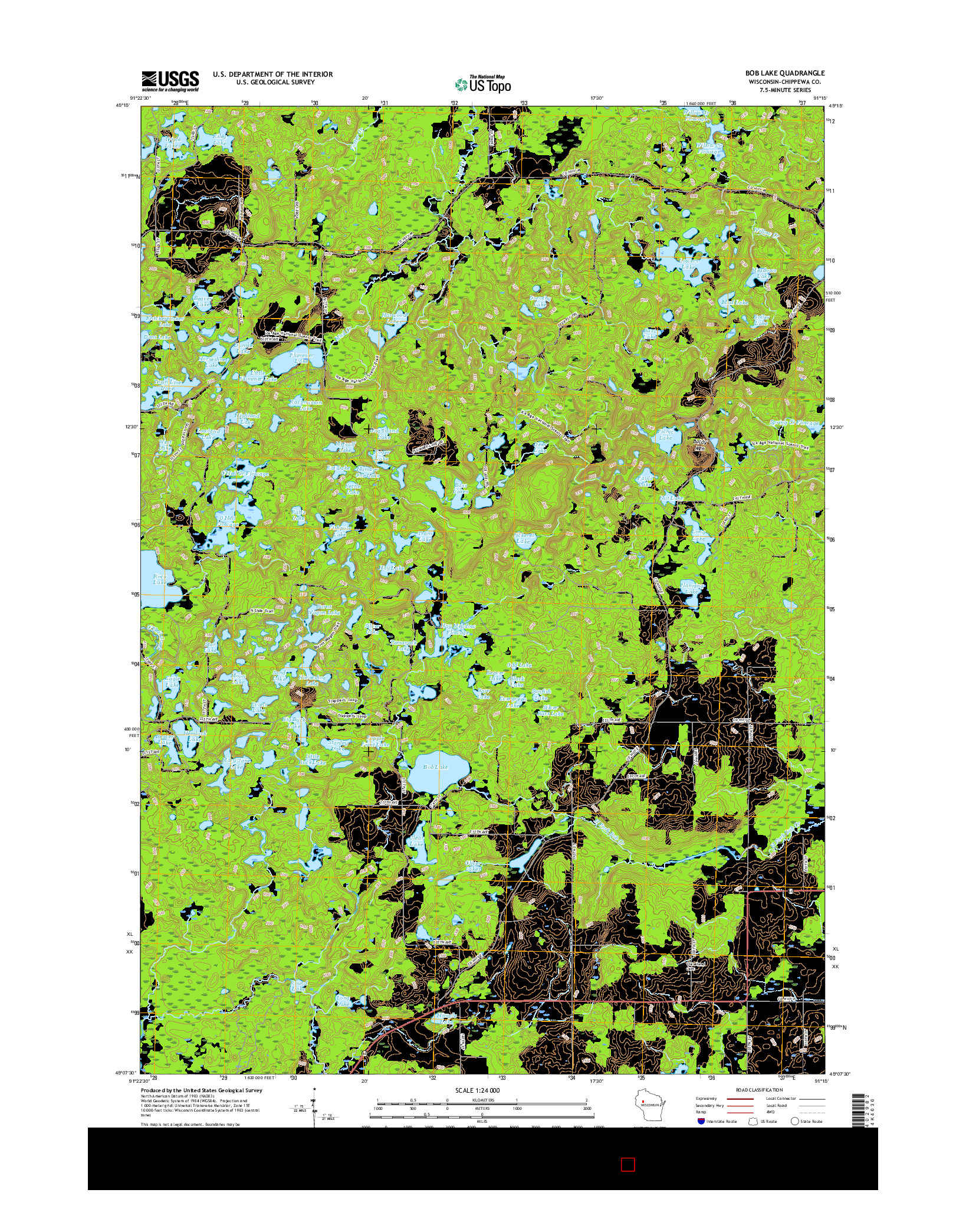 USGS US TOPO 7.5-MINUTE MAP FOR BOB LAKE, WI 2015