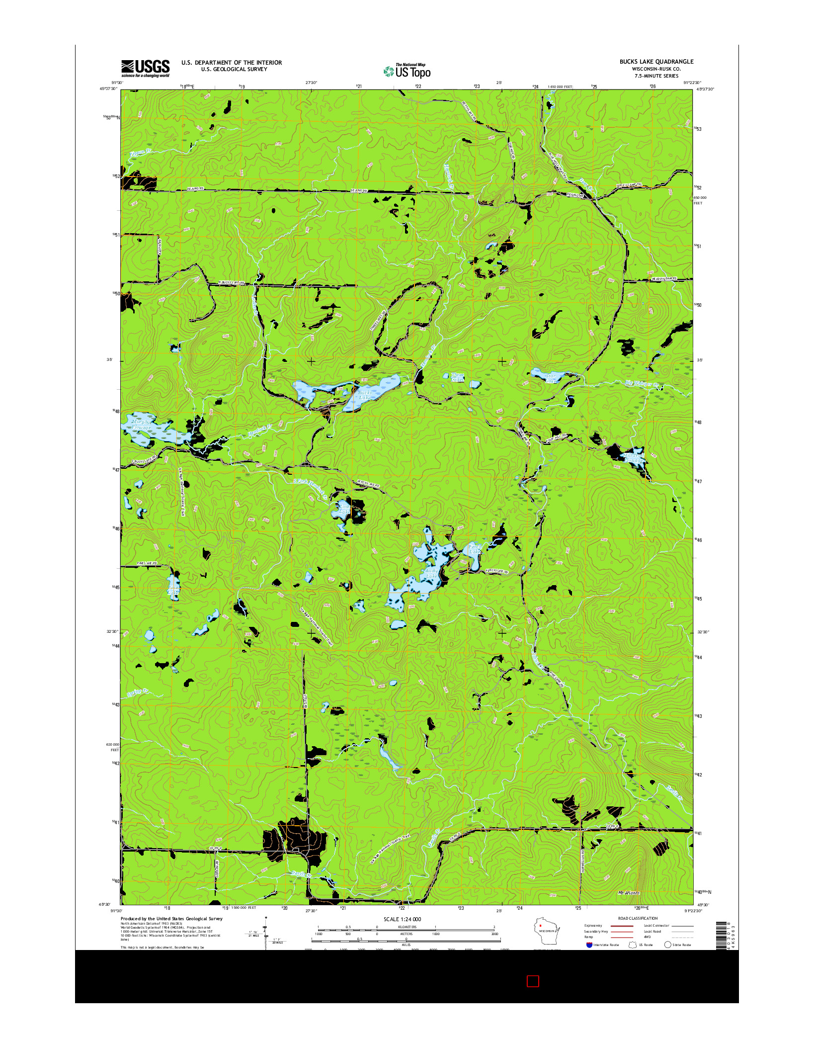 USGS US TOPO 7.5-MINUTE MAP FOR BUCKS LAKE, WI 2015