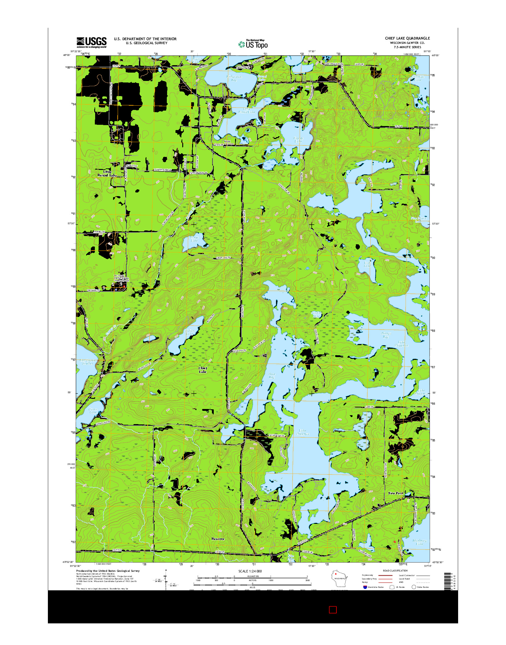 USGS US TOPO 7.5-MINUTE MAP FOR CHIEF LAKE, WI 2015