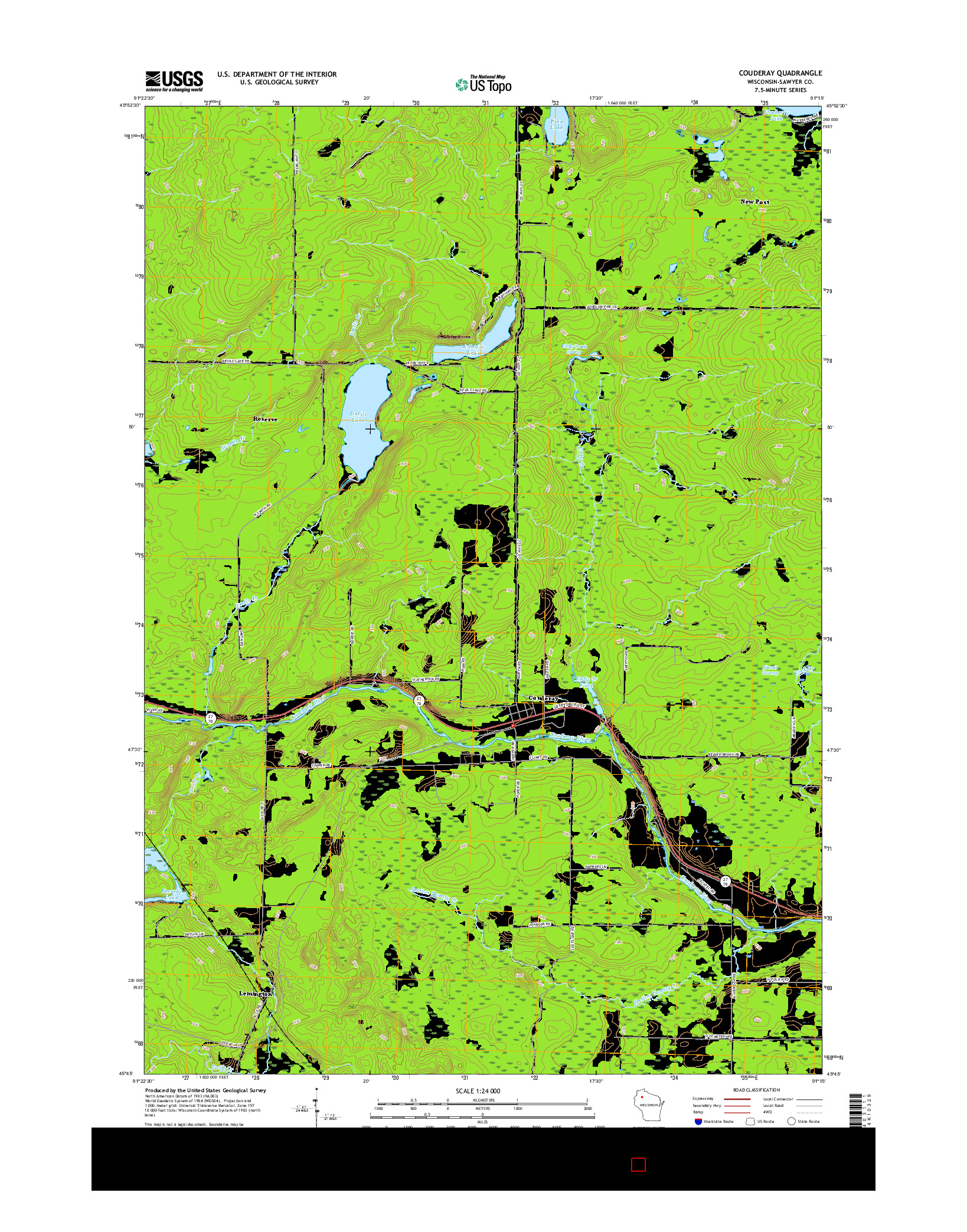 USGS US TOPO 7.5-MINUTE MAP FOR COUDERAY, WI 2015