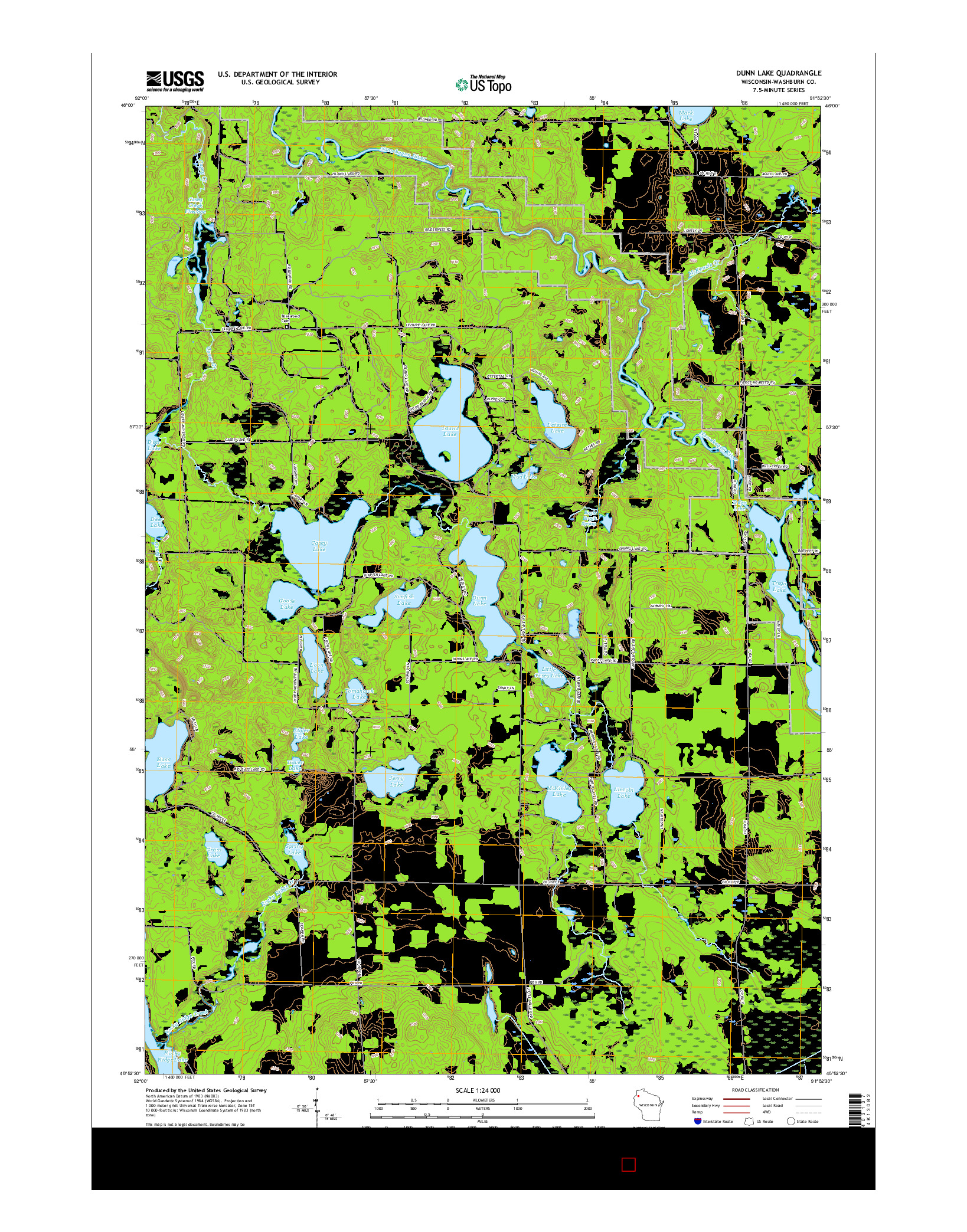 USGS US TOPO 7.5-MINUTE MAP FOR DUNN LAKE, WI 2015